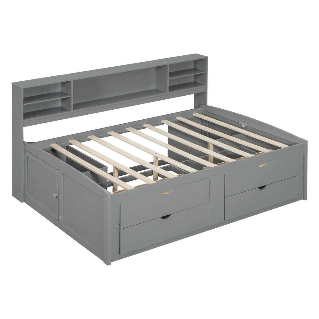 Daybed With 2 Bedside Cabinets, Upper Shelves And 4 Drawers