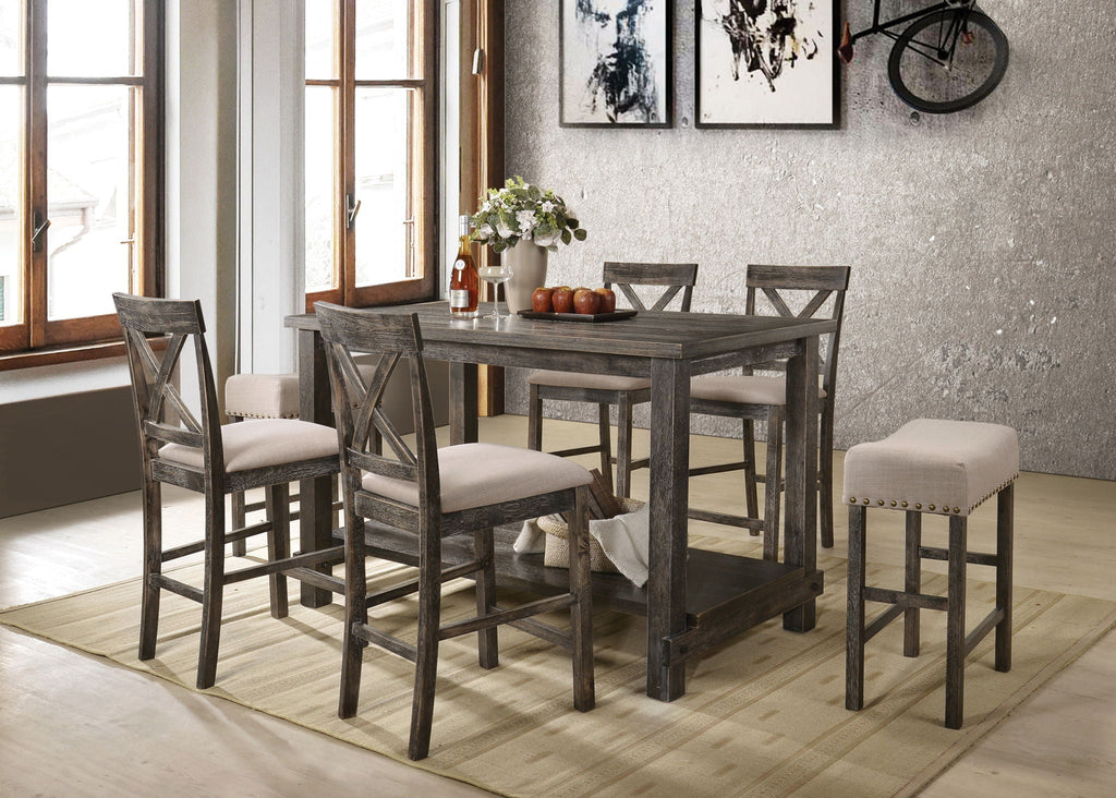 Martha II 7-Piece Counter Height Dining Room Set - Gray