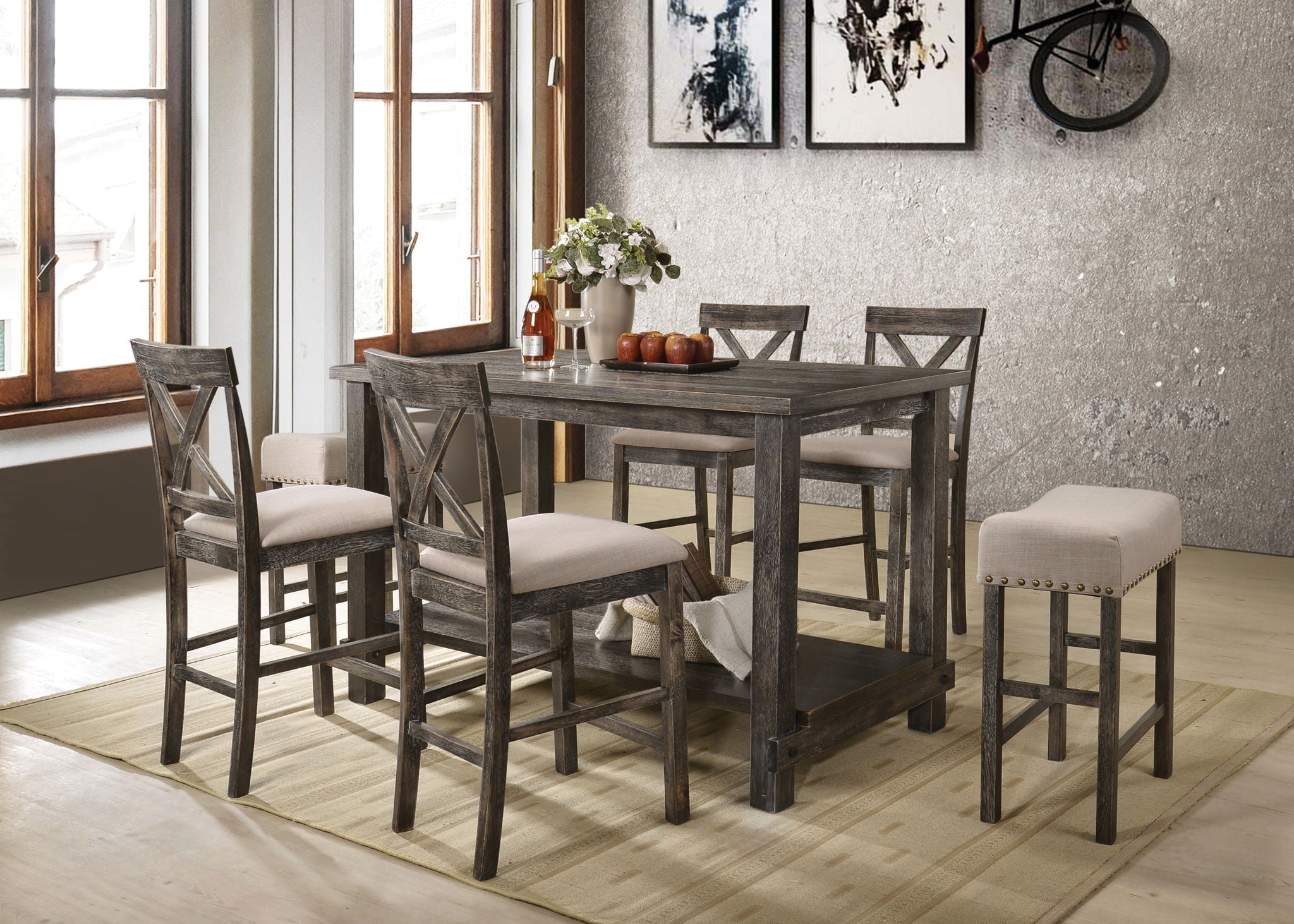 Martha II 7-Piece Counter Height Dining Room Set - Gray