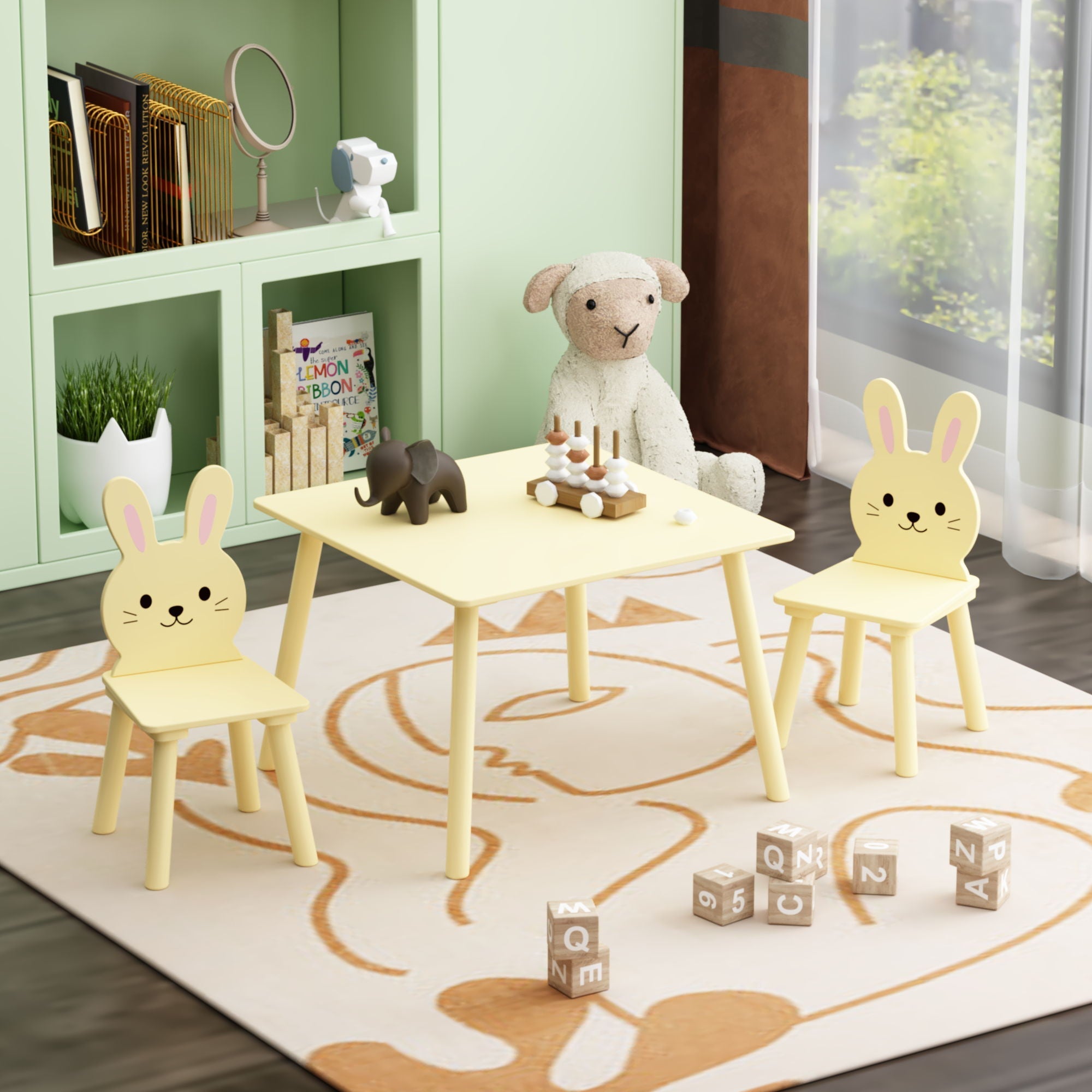 Table and Chair Set with 2 Bunny Chairs, Children's Activity Table for Toddlers