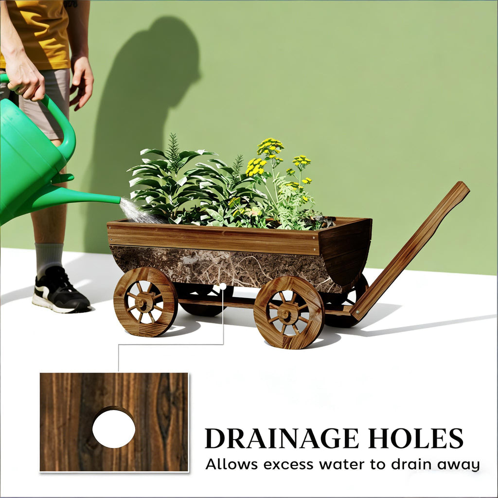 Small Wheelbarrow Wagon Flower Cart Wooden Mobile Garden Planter