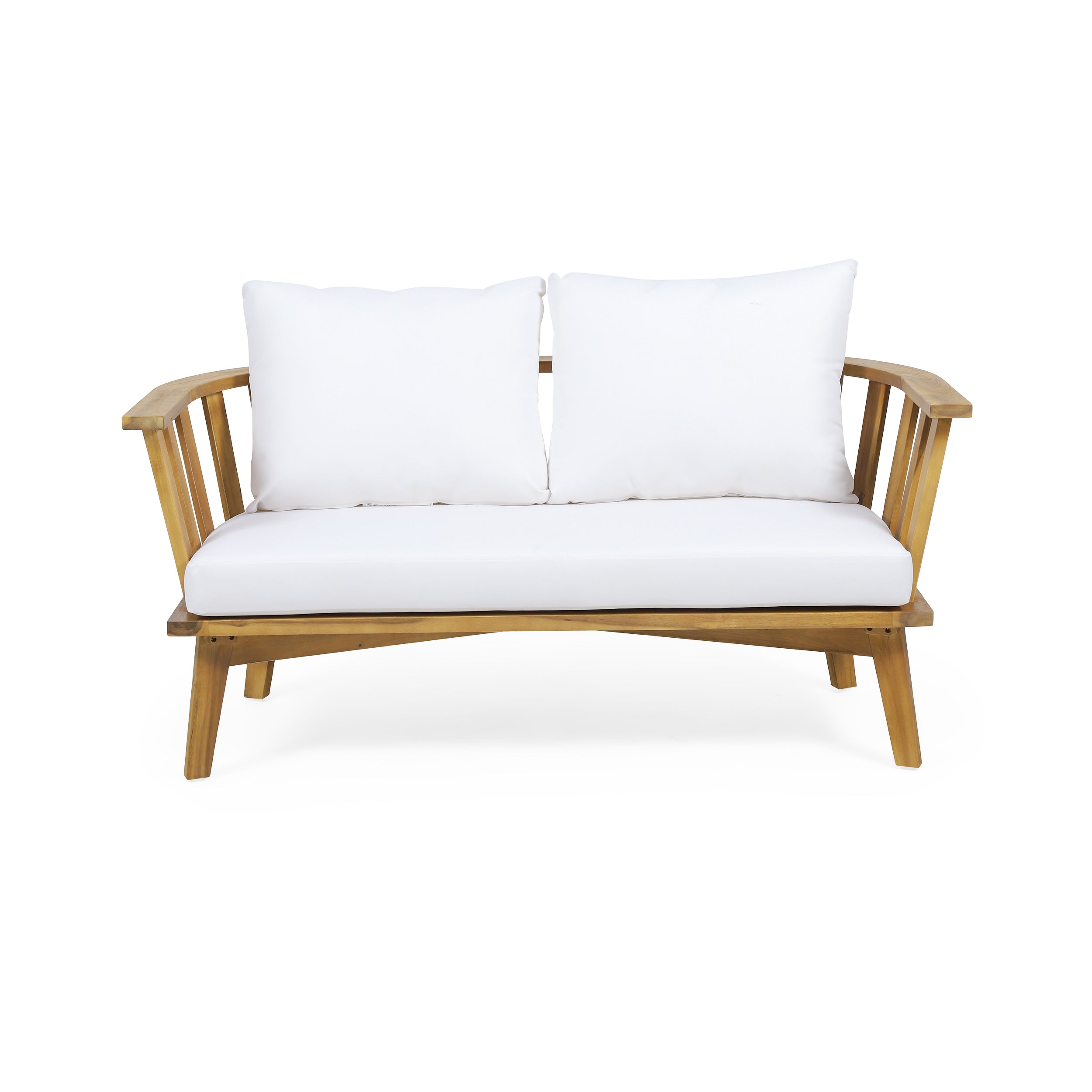 2-Person Outdoor Acacia Wood Patio Seating Group with Cushions and Coffee Table