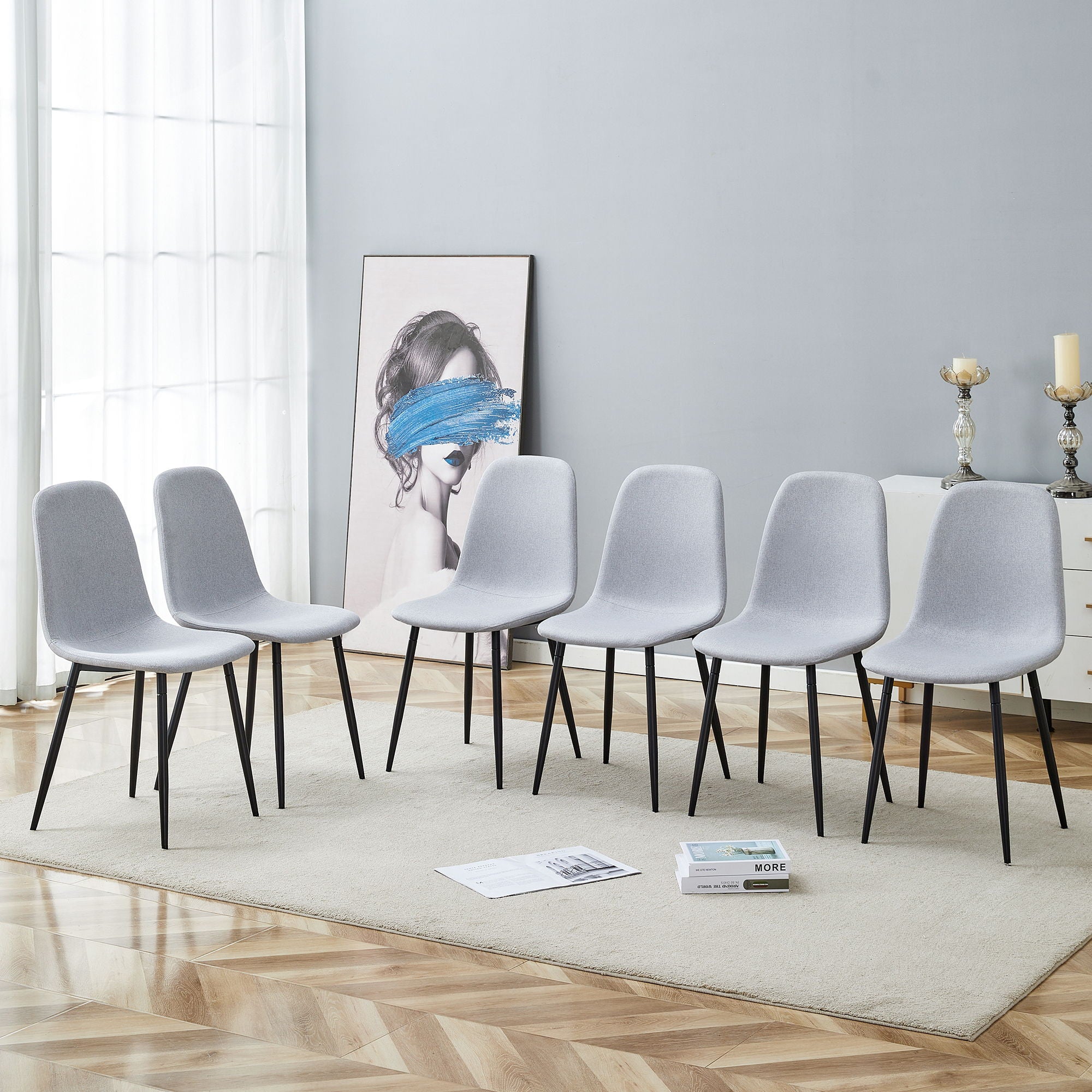 Modern Medieval Style Cushioned Side Chairs Set With Metal Legs For Kitchens