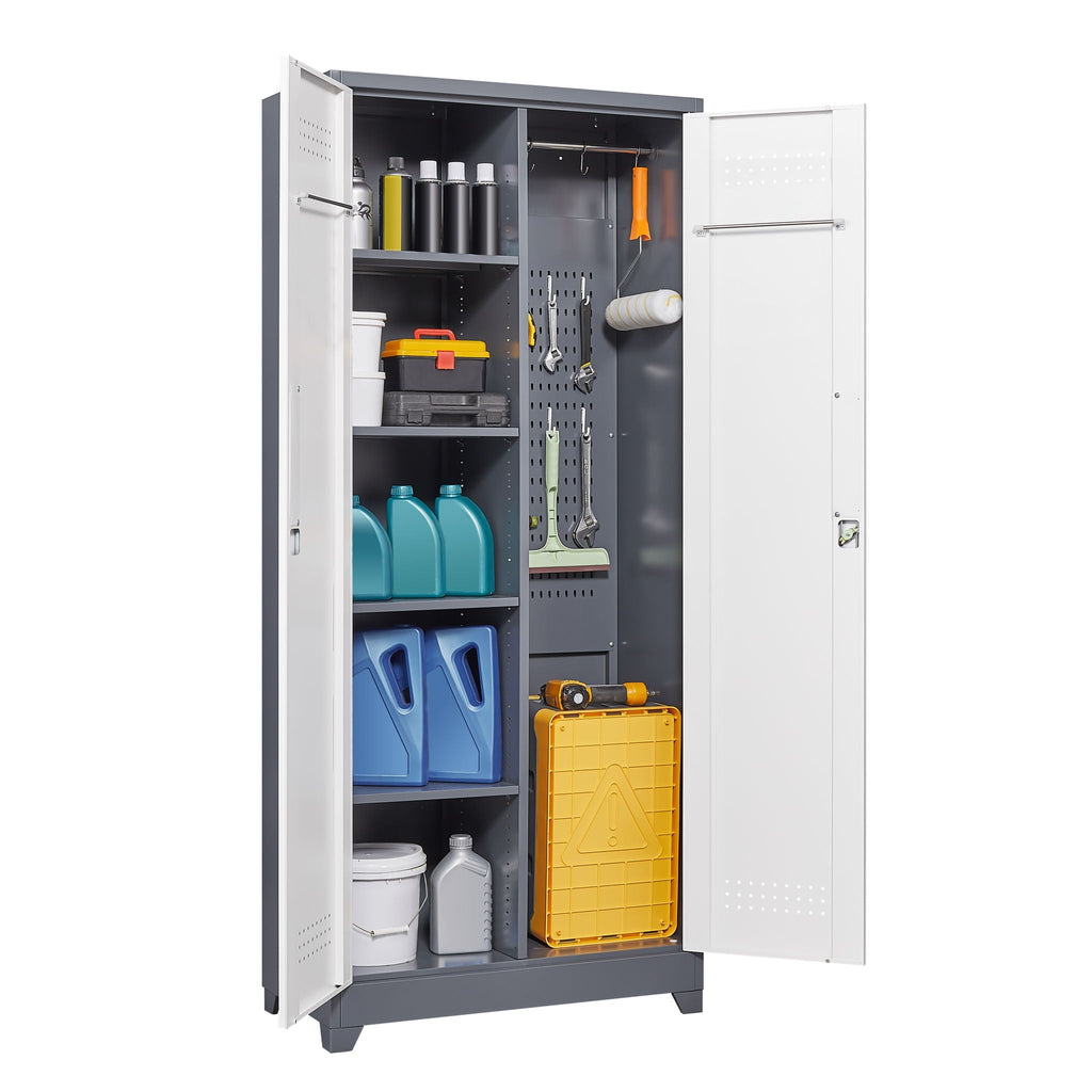 Lockers With Locking Doors, Adjustable Shelves, High Broom Tool Storage Cabinet