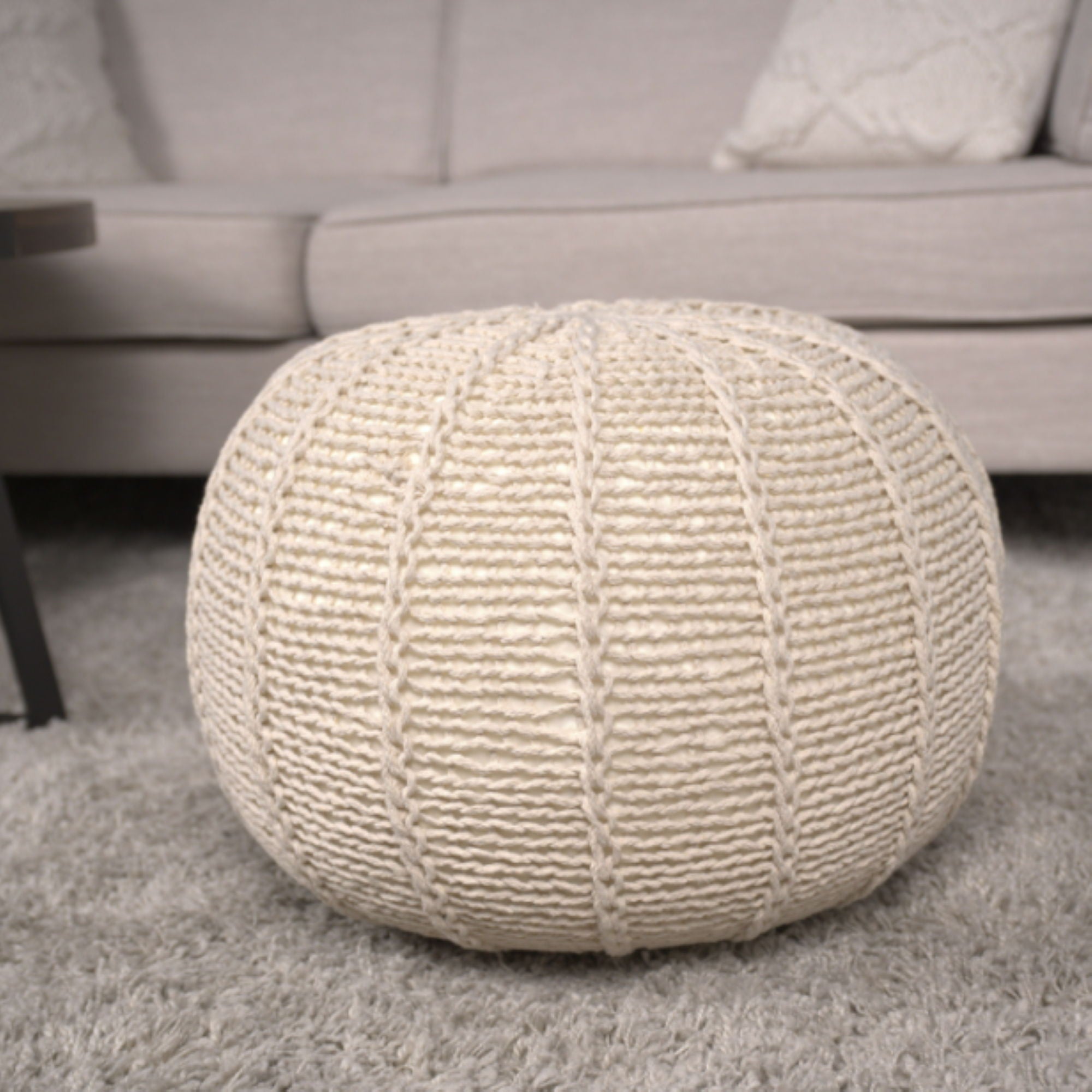 Bordeaux Knitted Round Pouf Ottoman And Floor Cushion