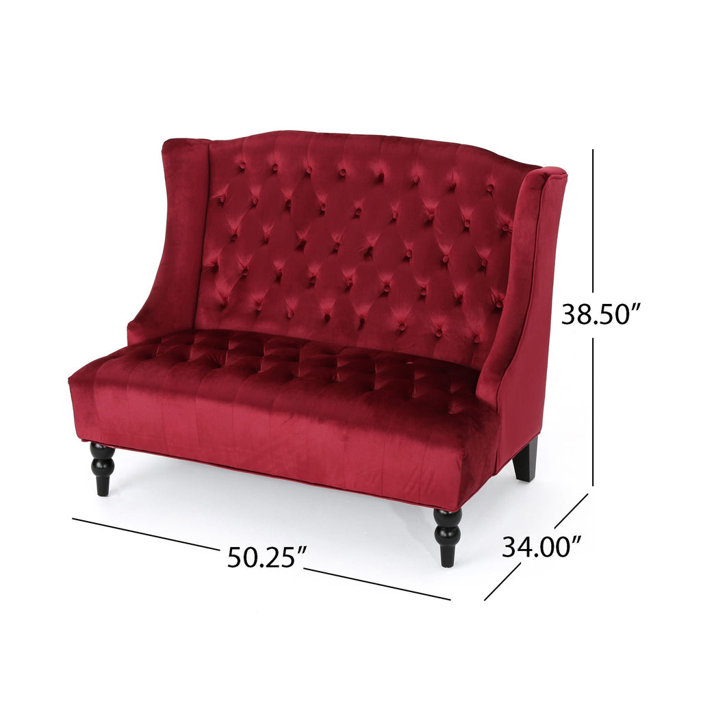Nurturing Upholstered Loveseat With Wing Back And Diamond Tufting