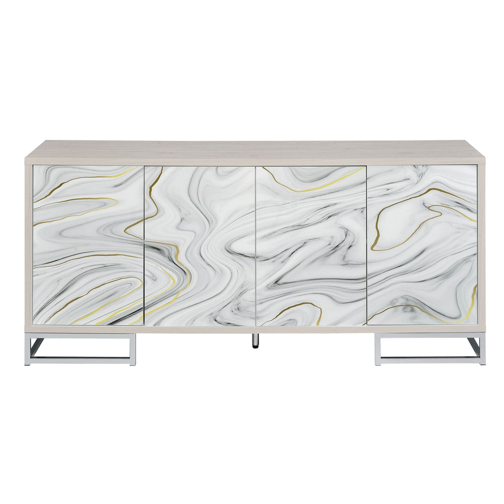 Panos Console Cabinet - White Marble / Chrome