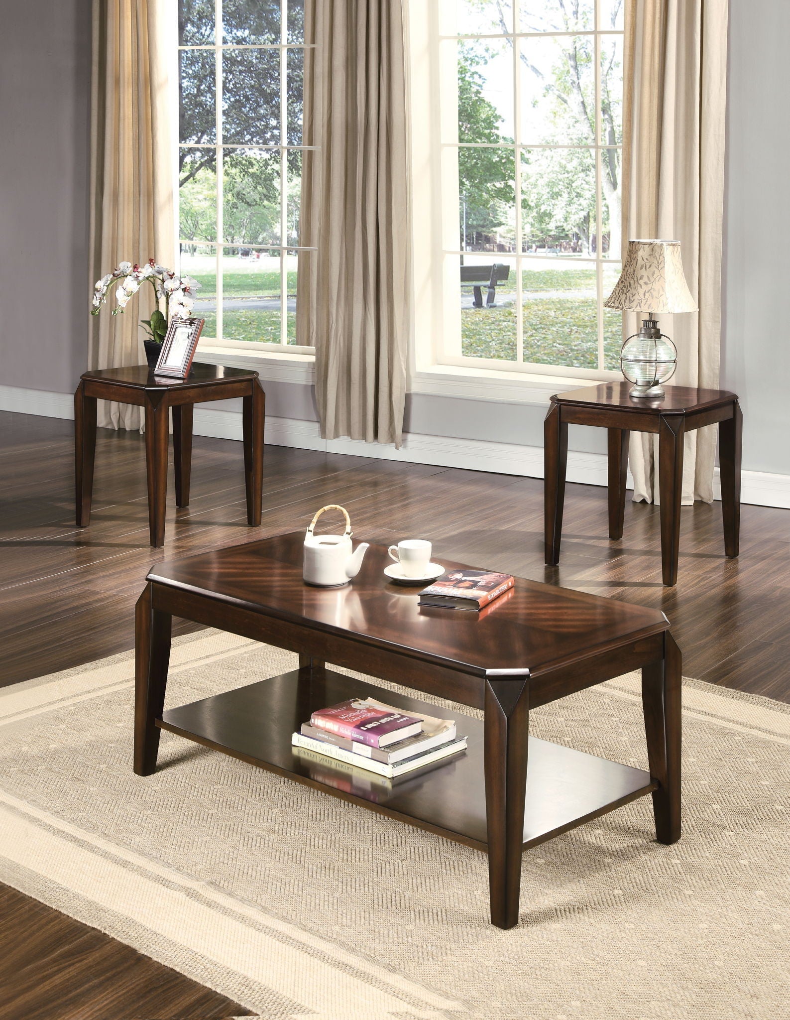 Docila 3-Piece Walnut Coffee and End Table Set