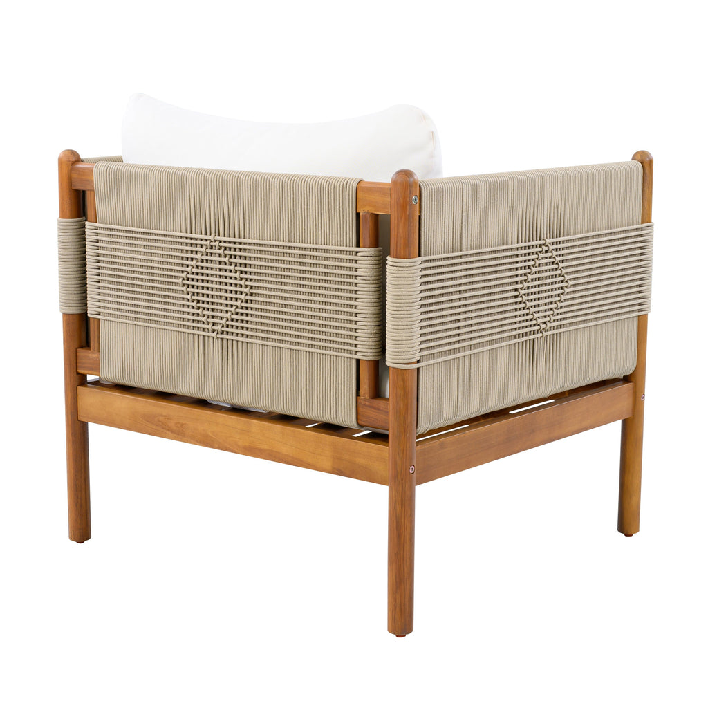 Outdoor Acacia Wood Club Chair with Diamond Rope Weave & Cushions, Teak Finish