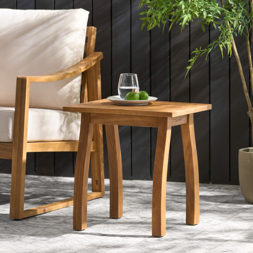 Patio Conversation Set with Acacia Wood Armchairs and End Table