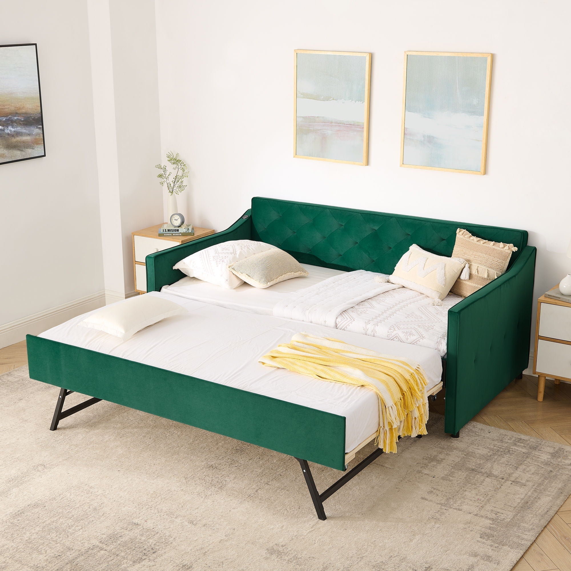 Daybed With Pop Up Trundle And USB Charging Armrest