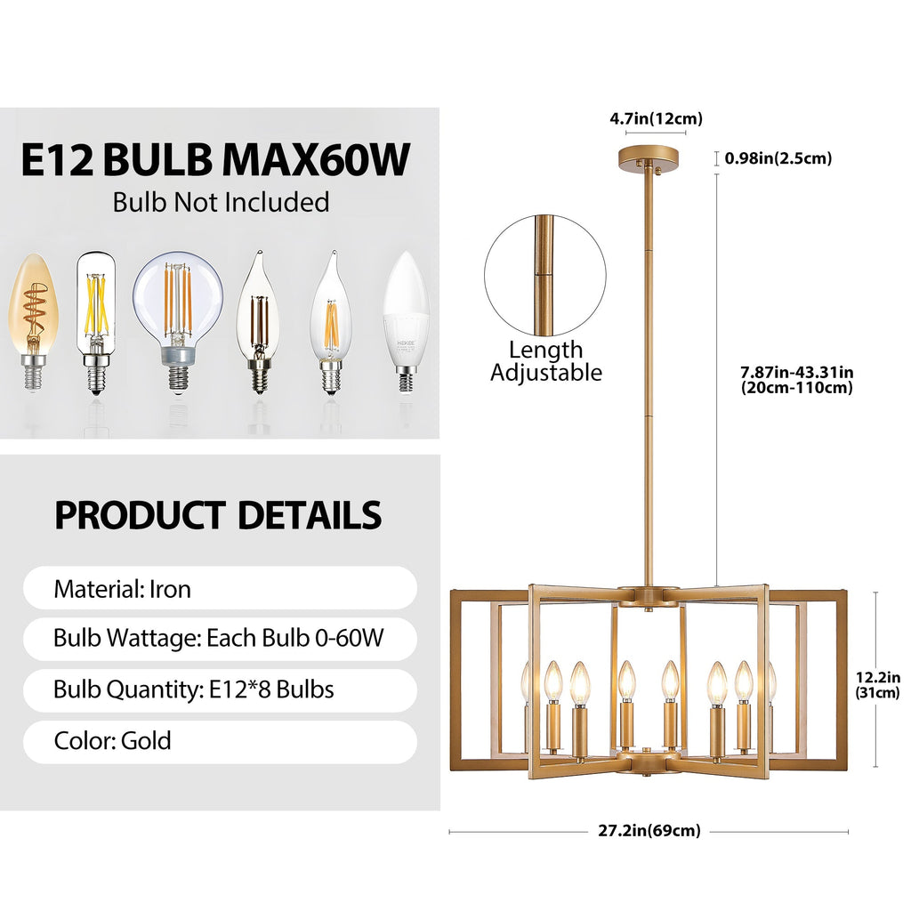 27' Modern Golden Geometric 8-Light Chandelier