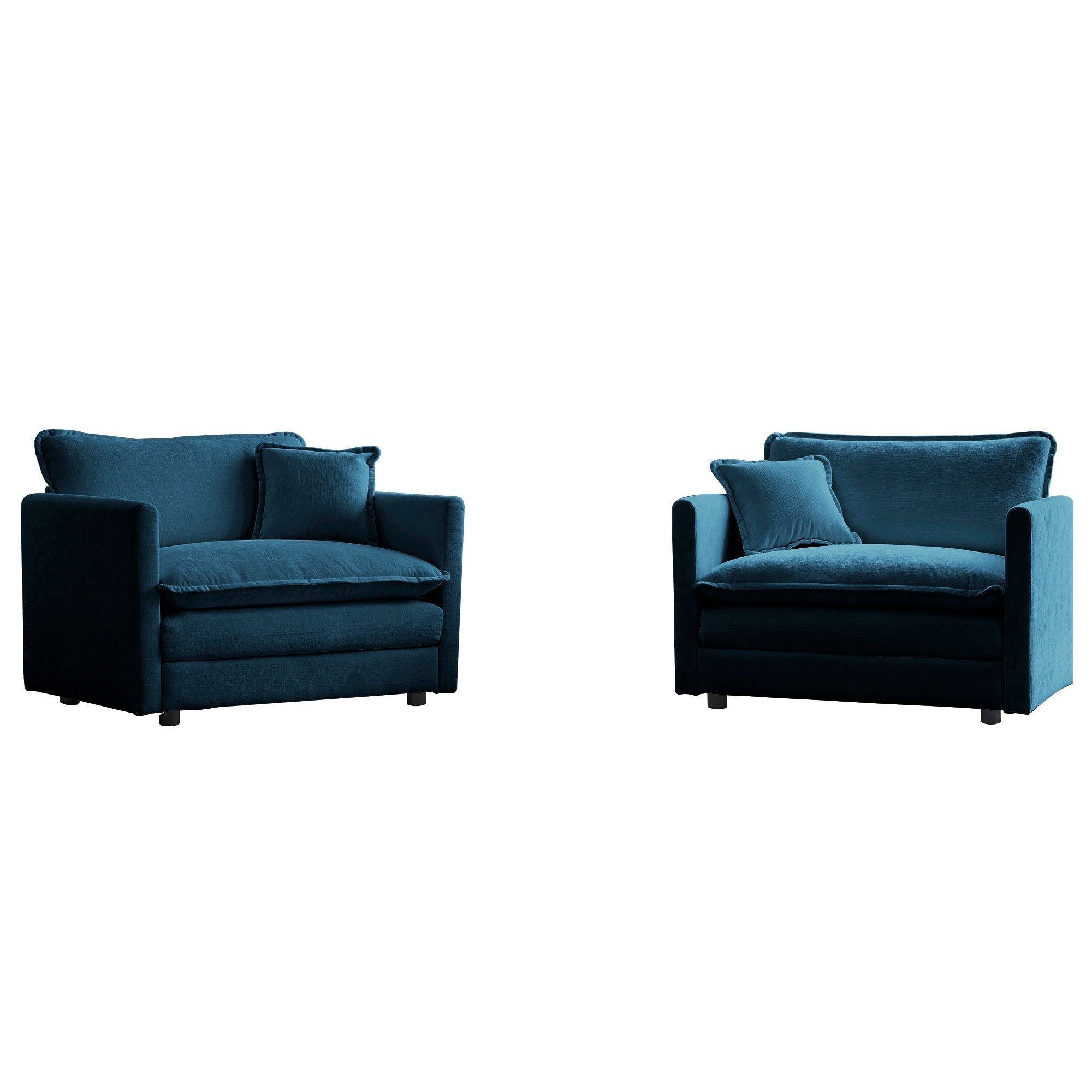 Accent Chair Set of 2, Blue Chenille Upholstered Armchairs
