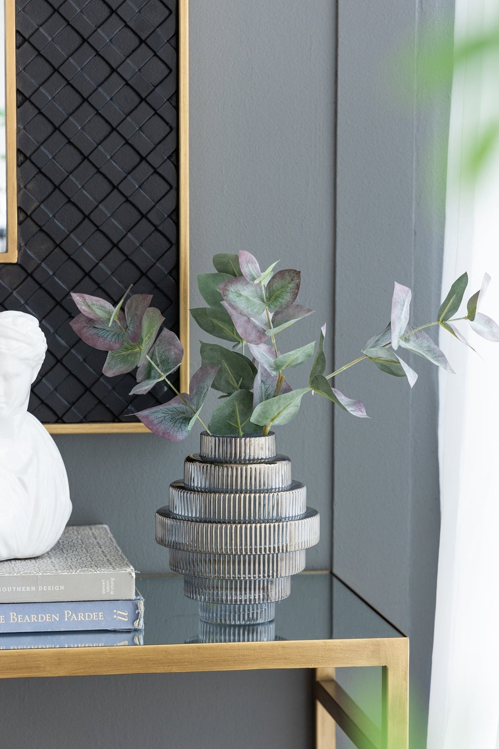Multi-Tiered Geometric Vase with Smoked Blue Finish, Set of 2