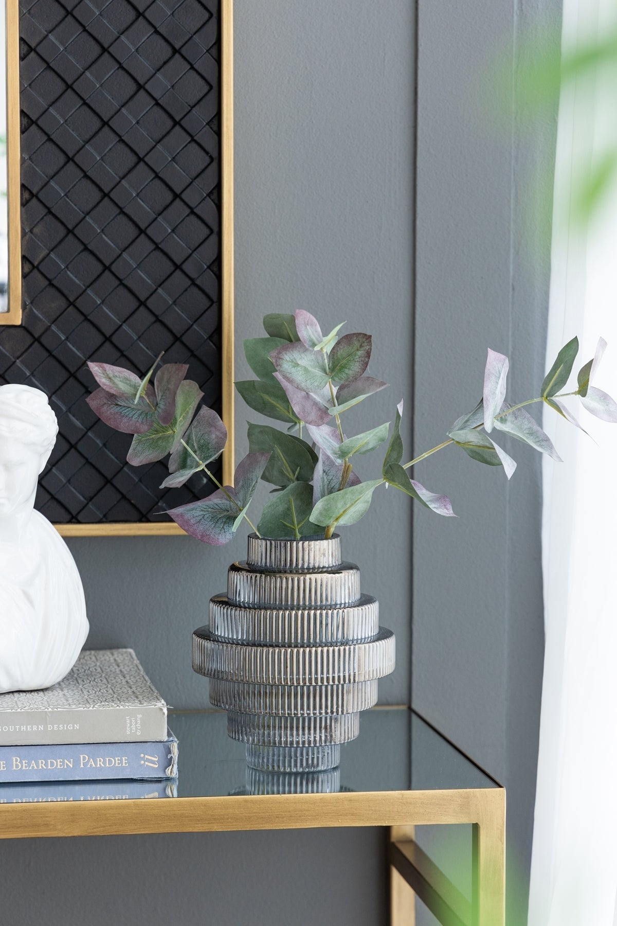 Multi-Tiered Geometric Vase with Smoked Blue Finish, Set of 2