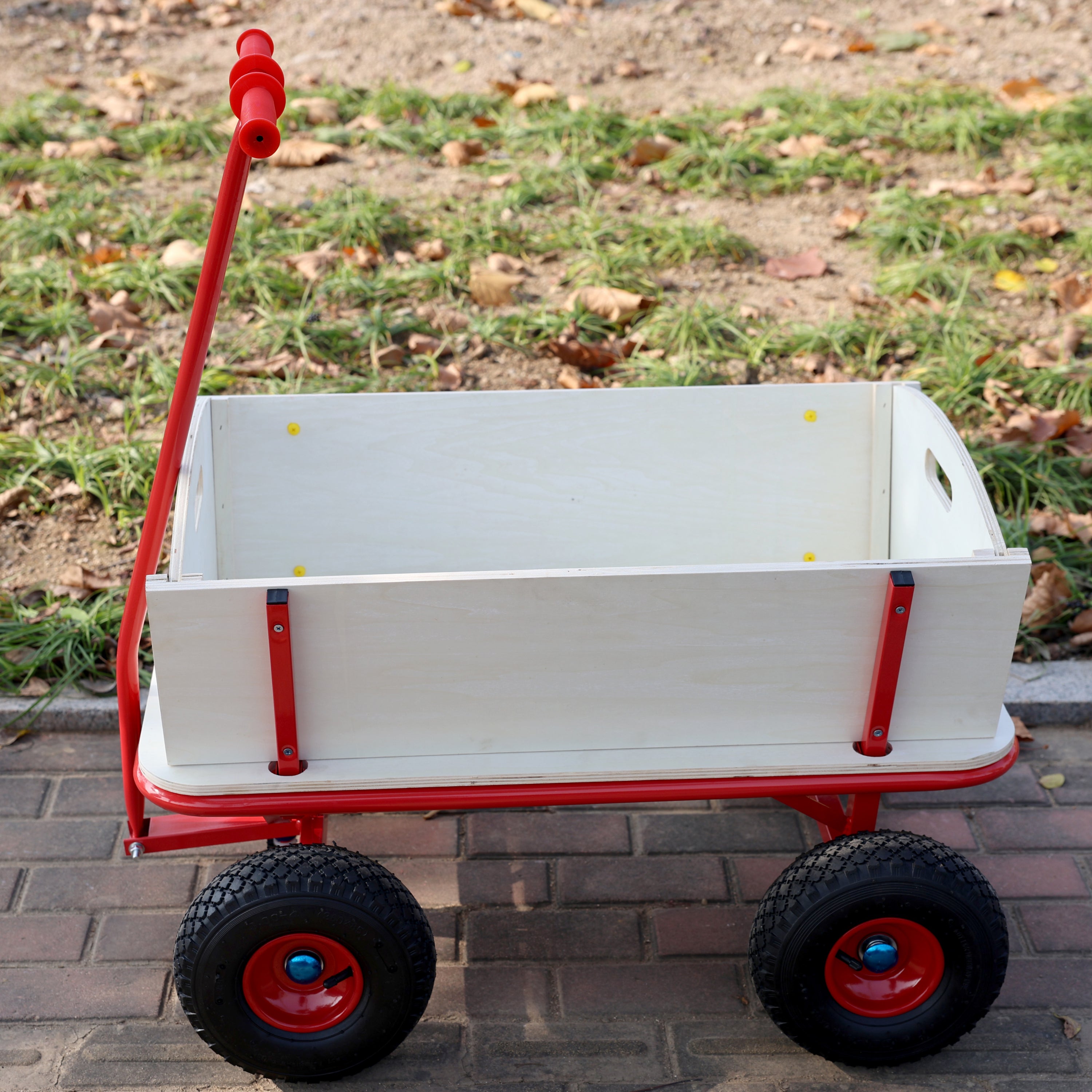 Wooden Children's Outdoor Stroller with Four-Wheel Design