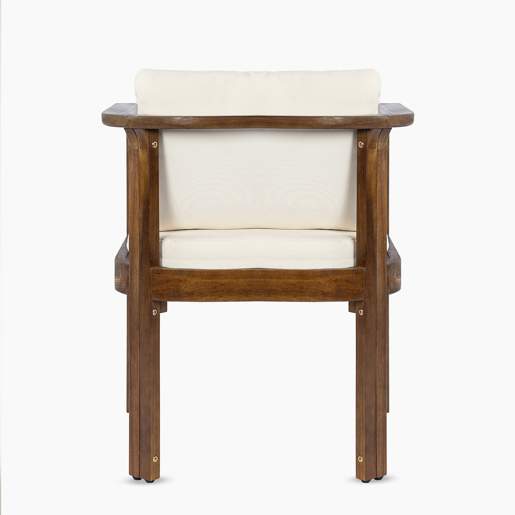 Outdoor Dining Chair Set of 2 with Curved Acacia Wood Arms, Brown Finish and Cream Cushions