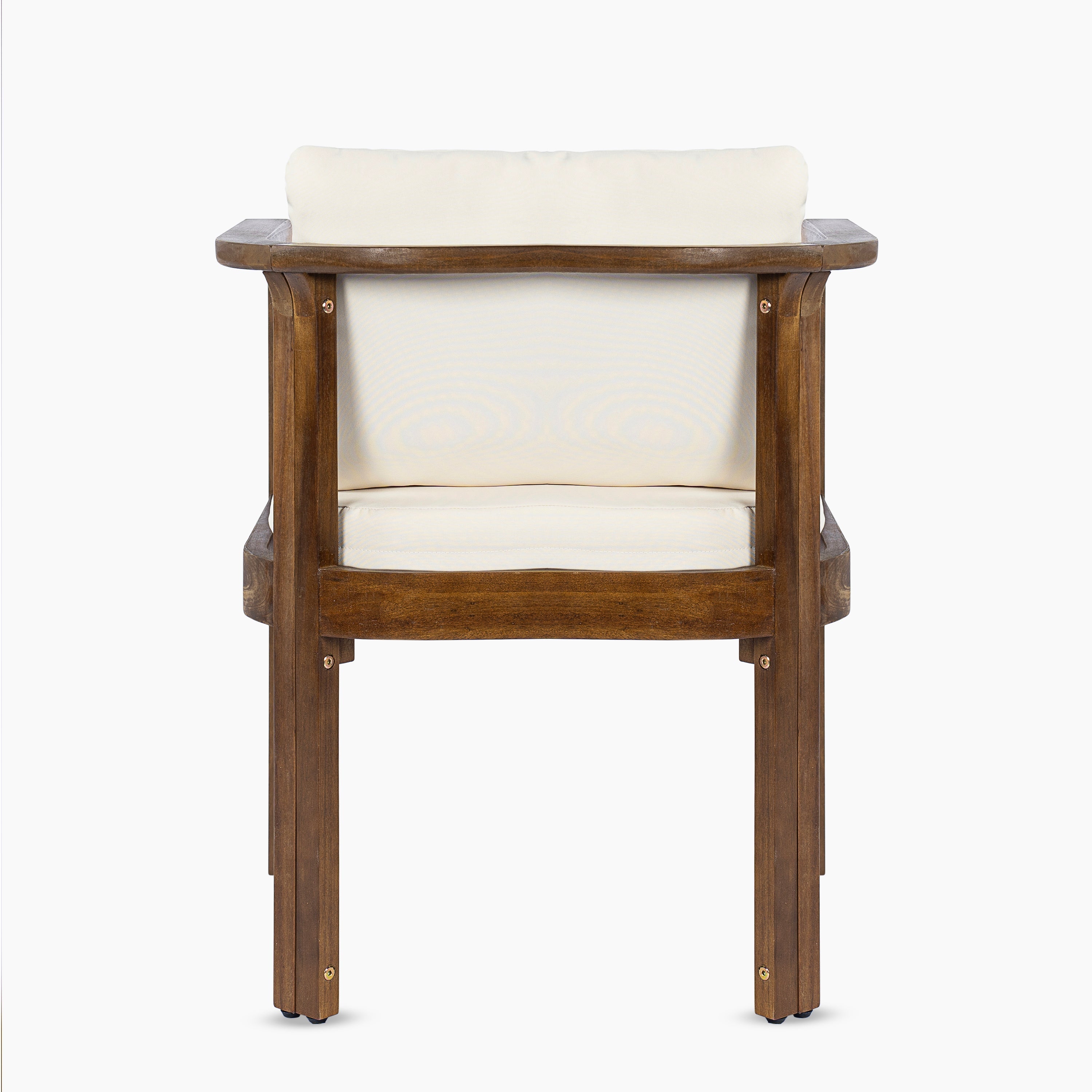 Outdoor Dining Chair Set of 2 with Curved Acacia Wood Arms, Brown Finish and Cream Cushions