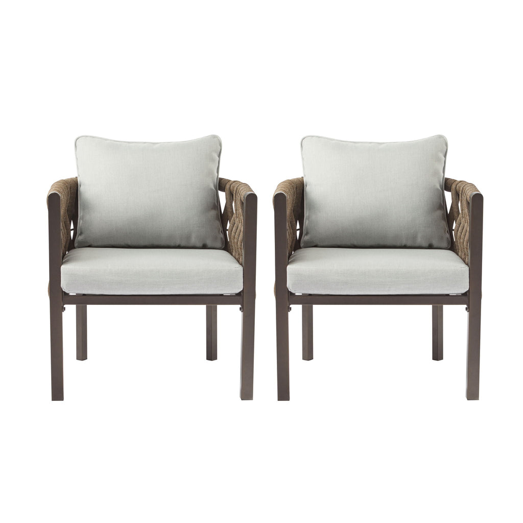 2 Pieces Outdoor Metal Patio Club Chair with Cushions