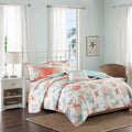6 Piece Cotton Sateen Quilt Set with Throw Pillows Coral Full/Queen