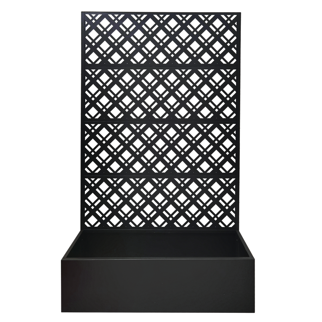 Rhombus Black Metal Planter Raised Garden Bed with Trellis