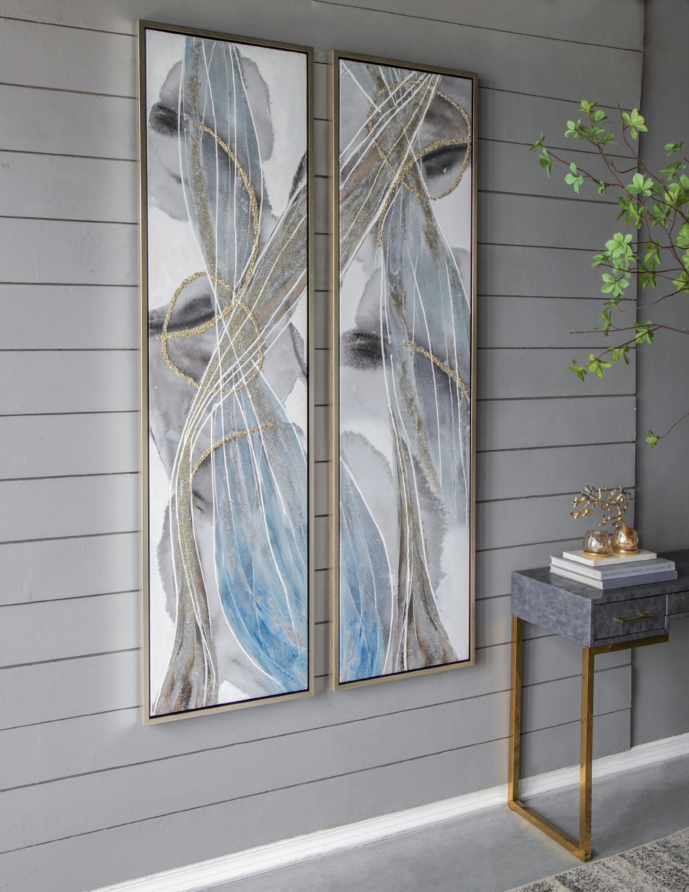 Elongated Modern Abstract Oil Paintings Wall Art Set of 2