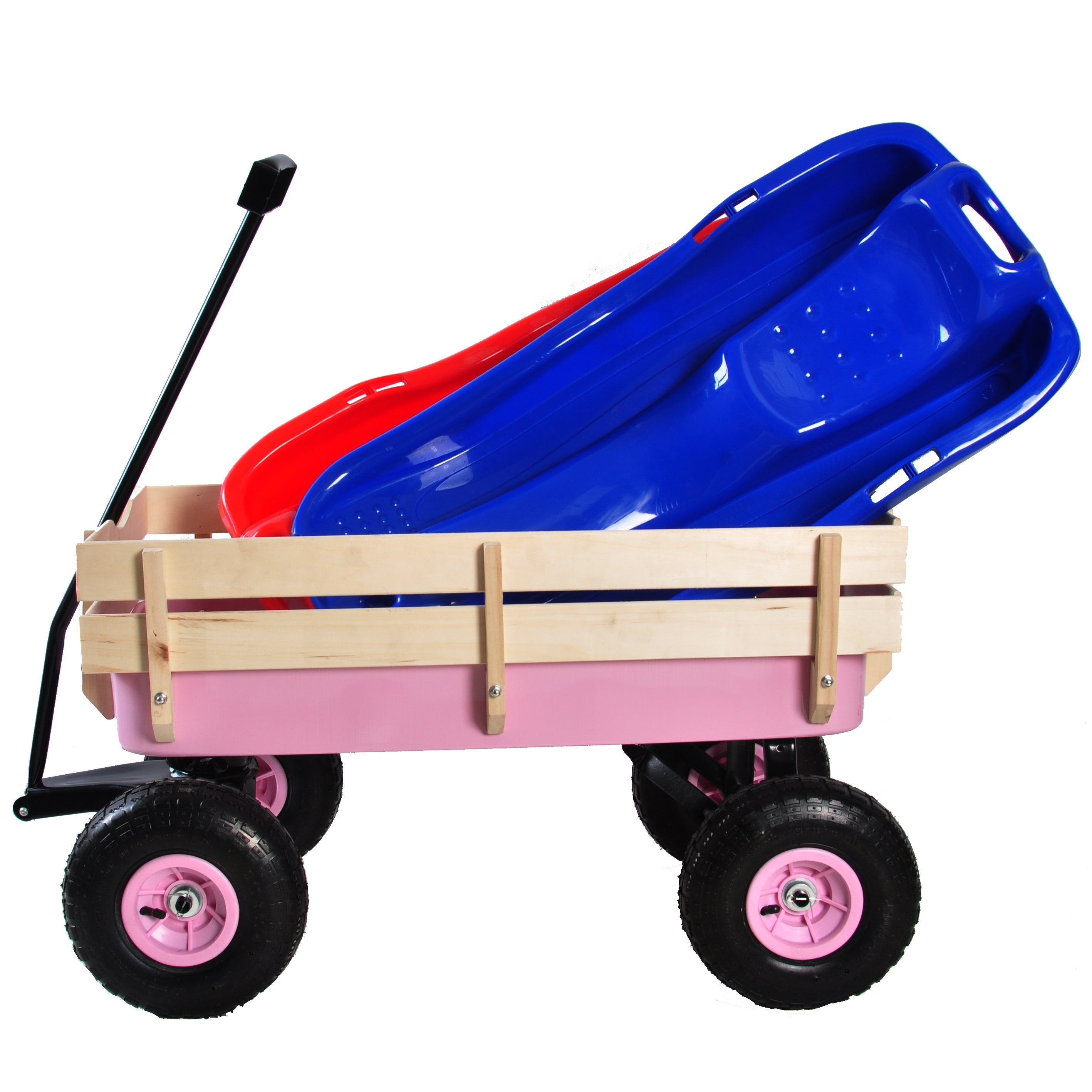 Outdoor All Terrain Garden Wagon with Wooden Railings and Pneumatic Tires