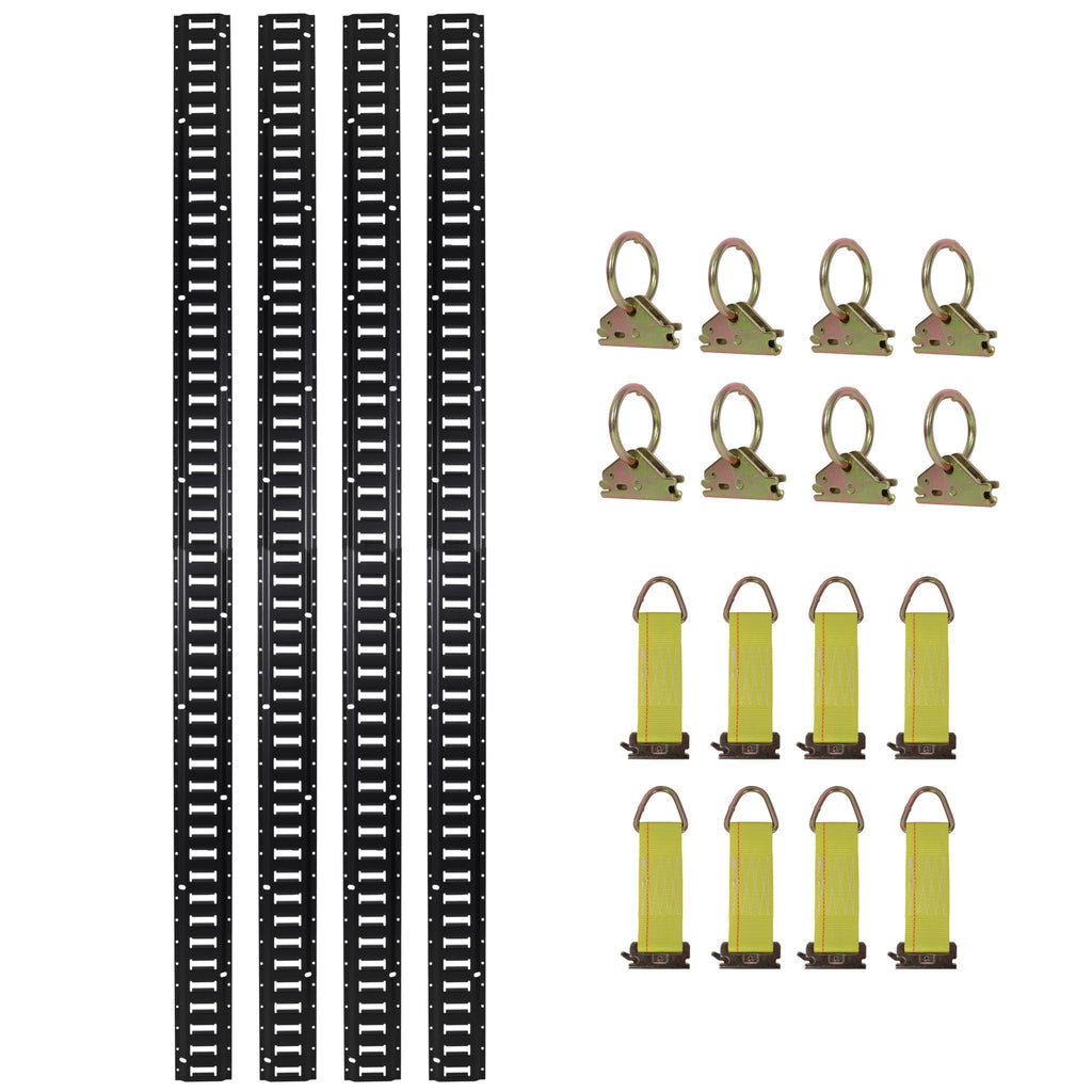Heavy Duty E Track Tie-Down Rail Kit with O-Ring Anchors and Rope Tie Offs