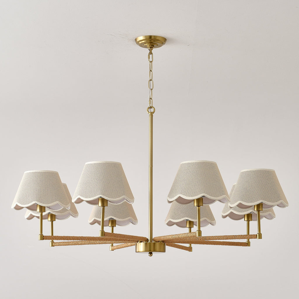 8-Light Rope and Fabric Shade Gold Chandelier