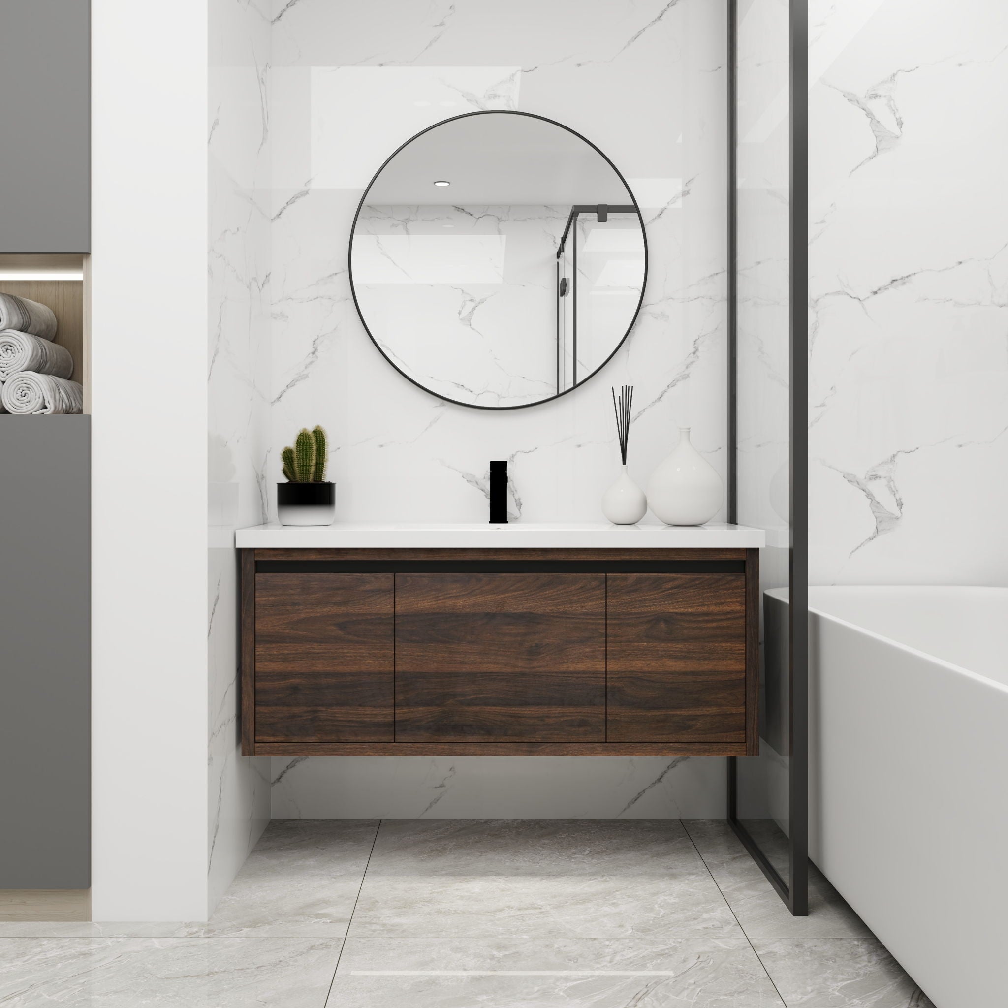 Floating Bathroom Vanity with Resin Sink and Soft-Close Doors