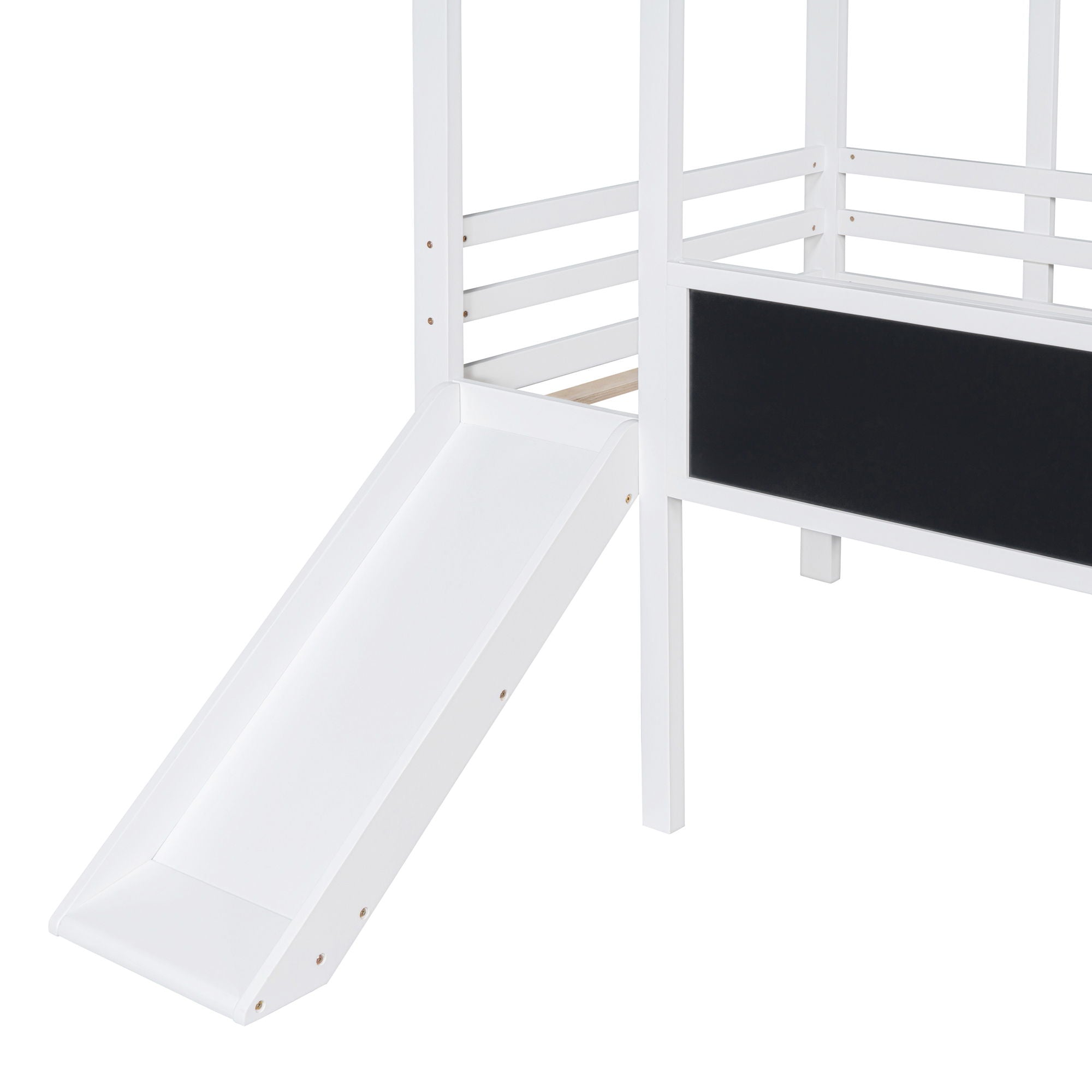 Loft House Bed With Ladder And Slide, With board And Light Strip On The Roof