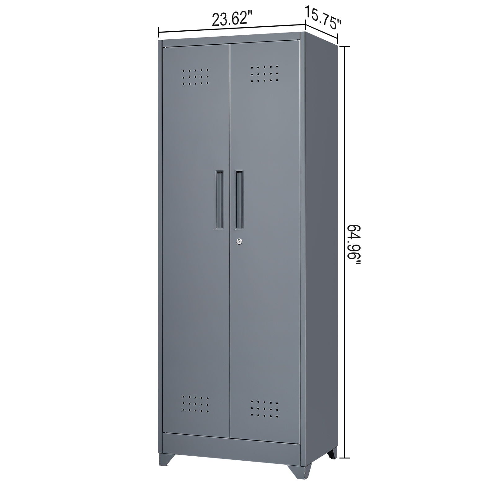Heavy Duty Storage Cabinet With Locking Doors, Hanging Rod & Shelves, Broom Closet - Gray