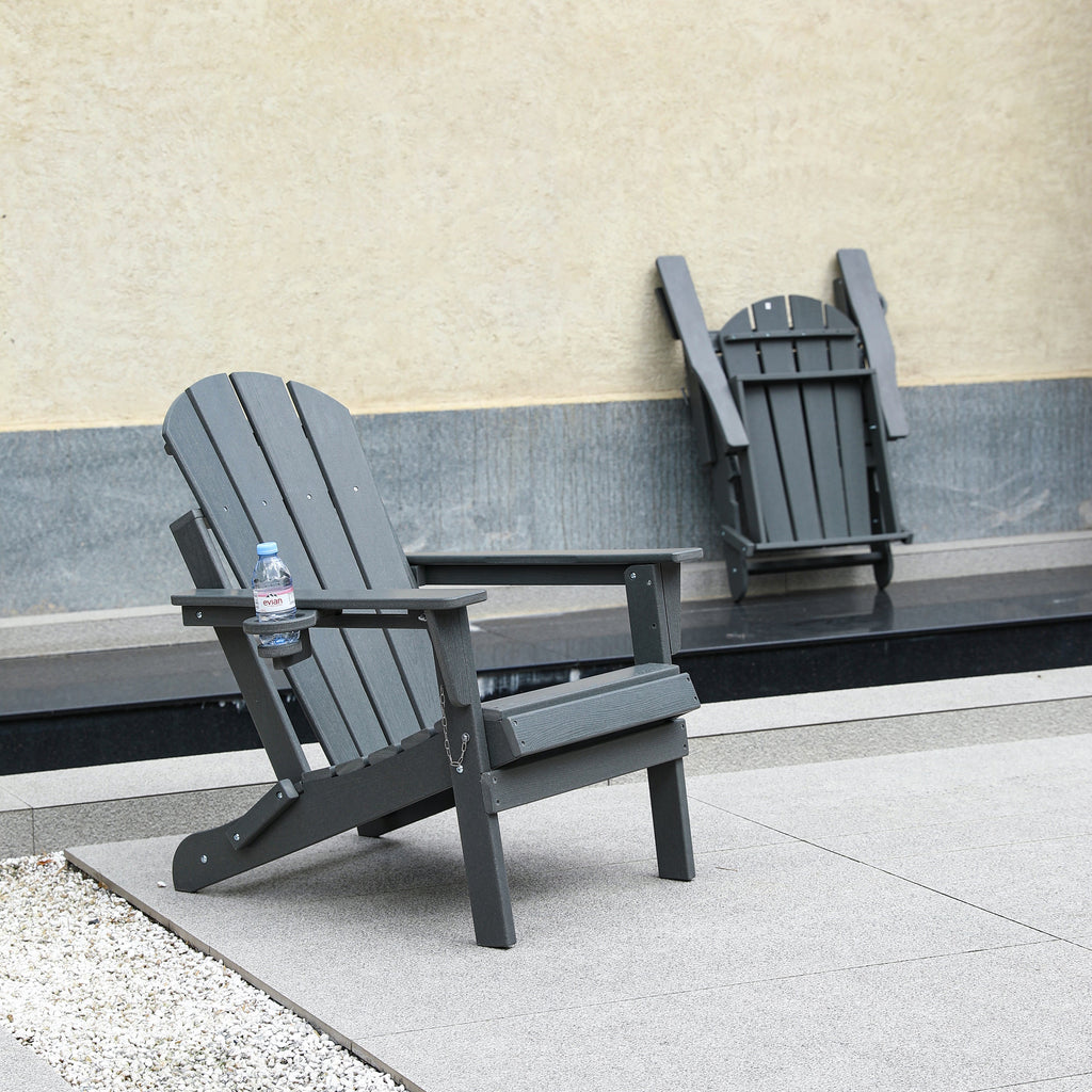 HDPE Folding Adirondack Chair with Dual Cup Holder - Gray