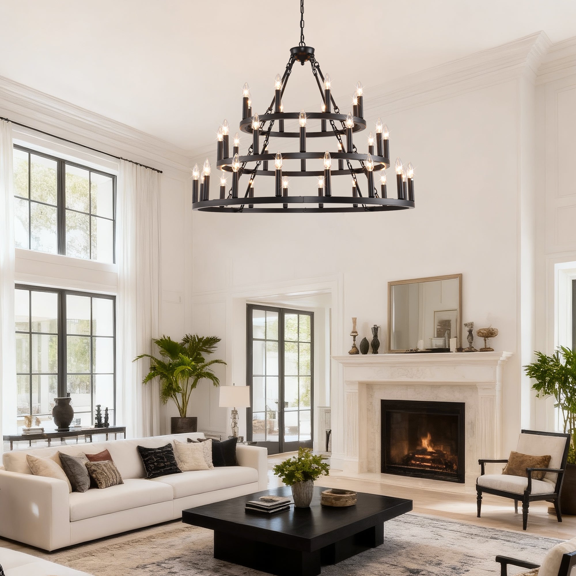 39.37 Inch 3-Tiers Wagon Wheel Chandelier