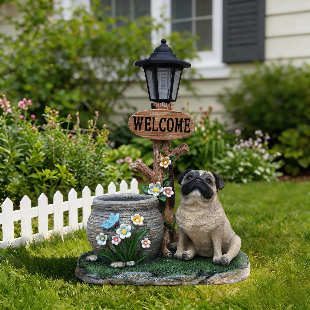 Sitting Pug Dog Planter Statue