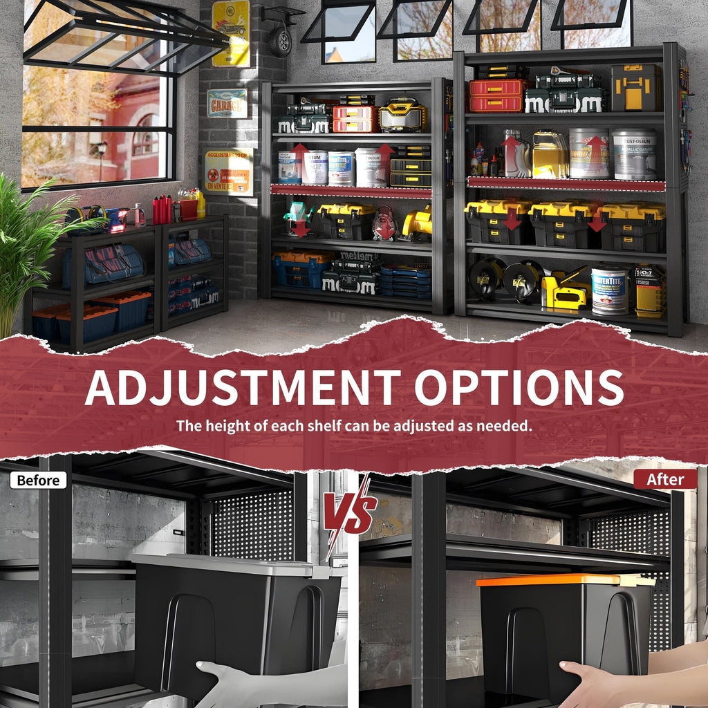 Industrial 5-Tier Adjustable Shelving Unit With Pegboard Heavy-Duty Storage