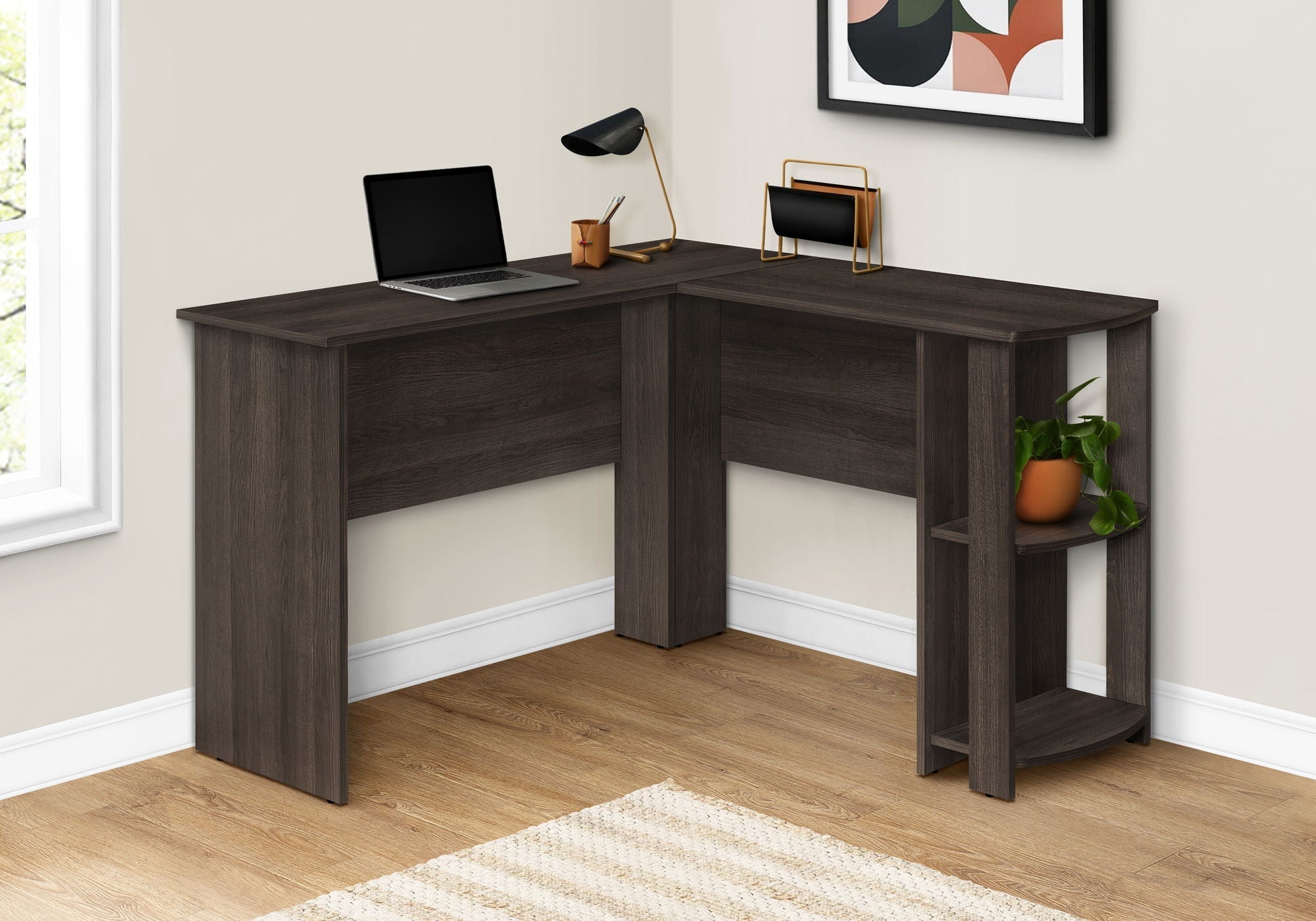 L-Shaped Corner Computer Desk with Storage Shelves