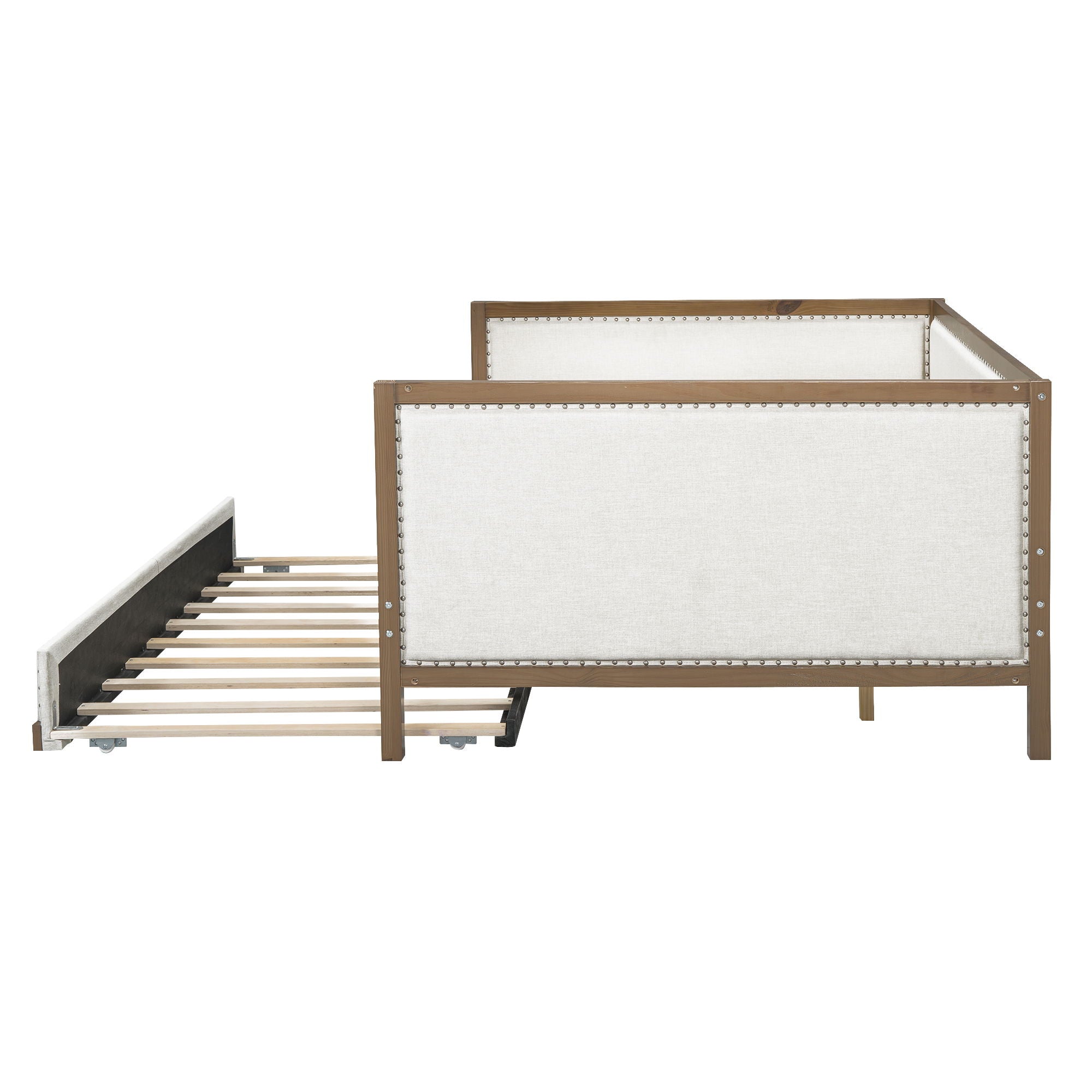 Full Size Daybed With Trundle And Nailhead Decoration - Wood
