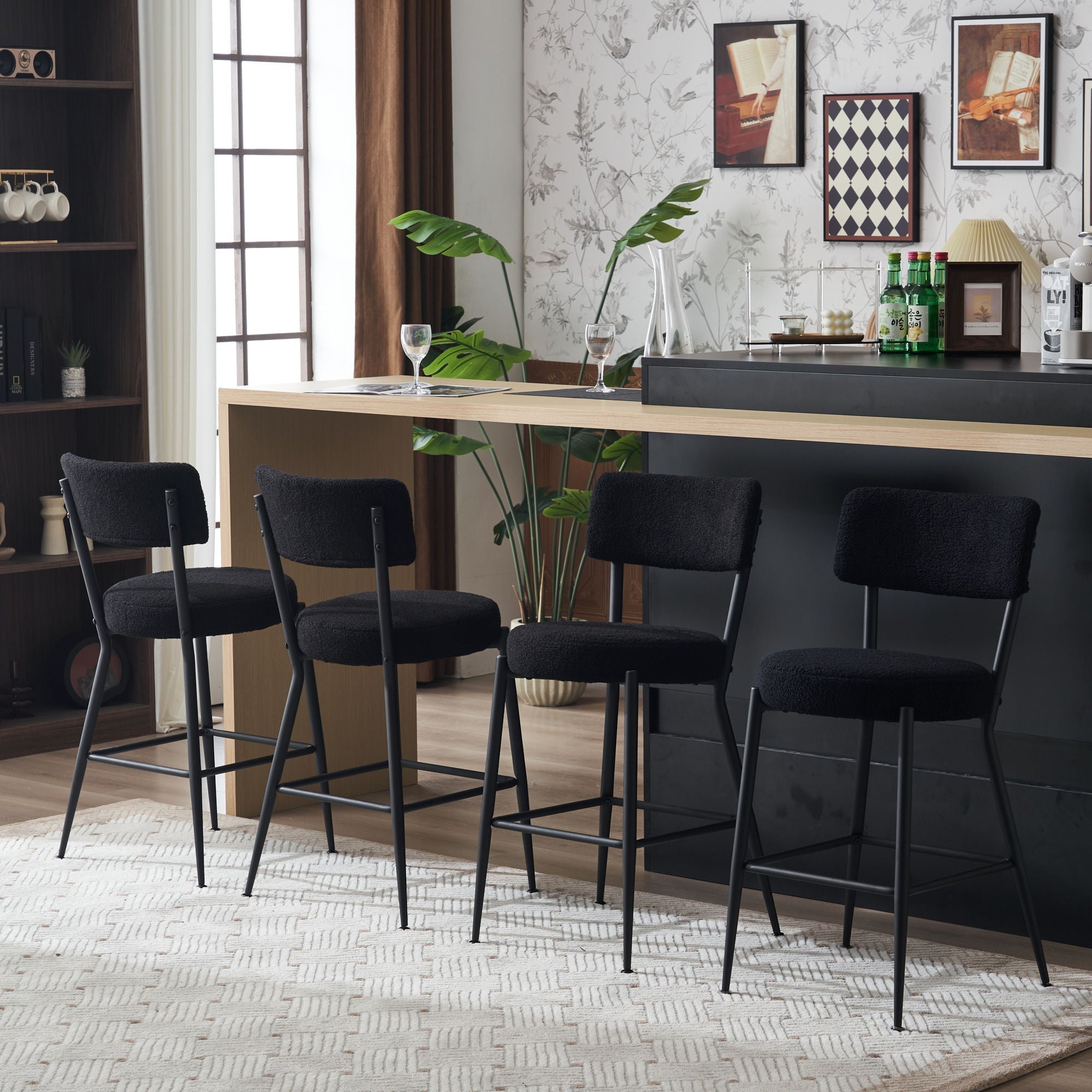 Modern Teddy Fabric Upholstered Bar Stools - Legs