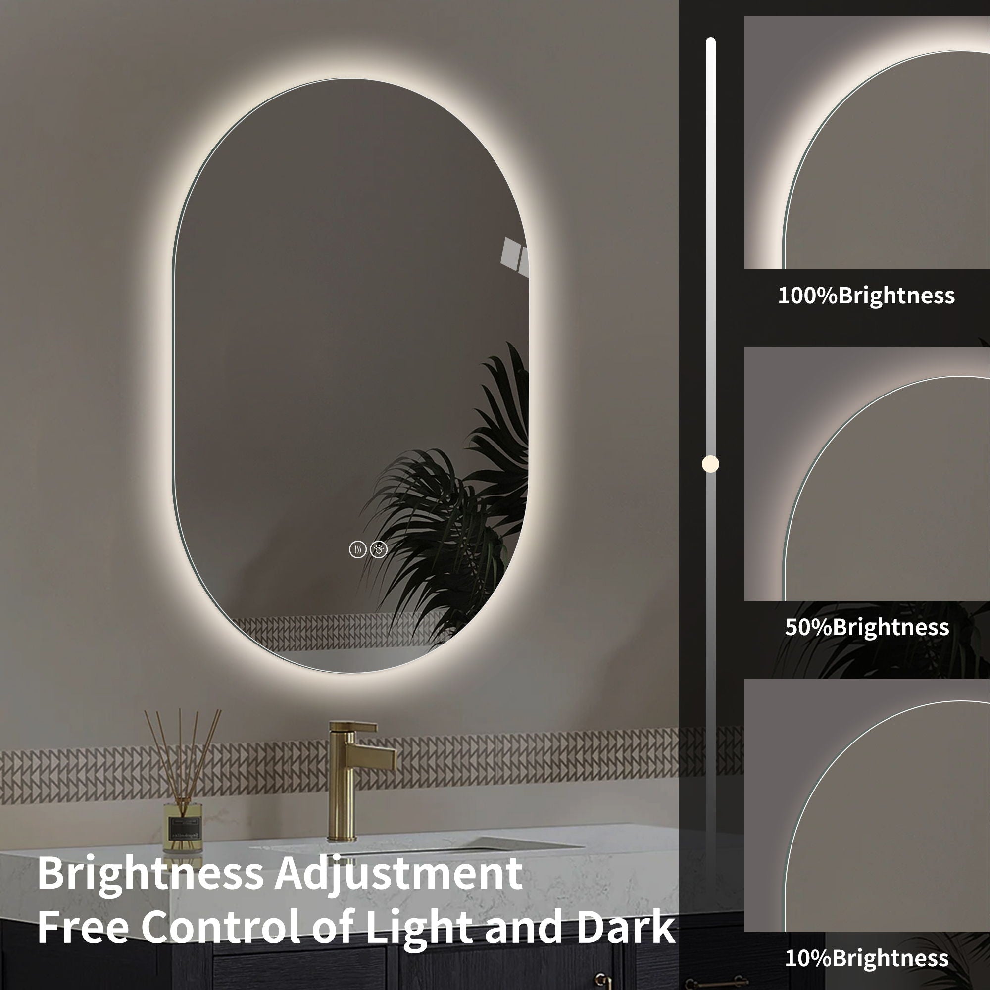 Smart Wall Mounted LED Touch Screen Mirror With Anti-Fog Function And Adjustable Lighting