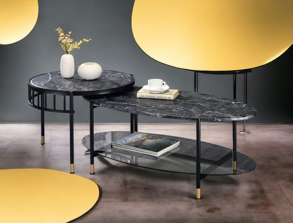 Silas Engineered Stone Top Nesting Table - Black