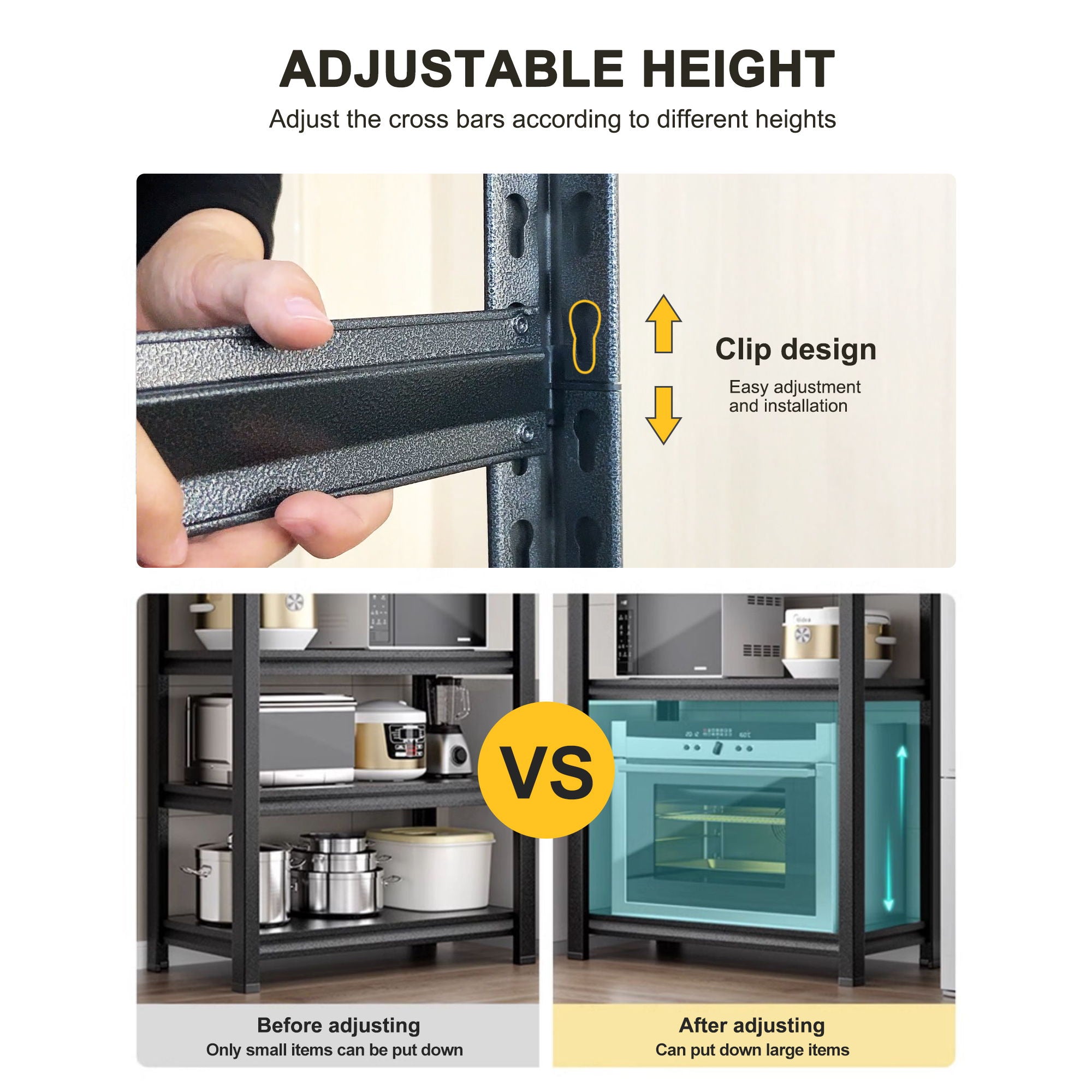 4-Tier Height-Adjustable Storage Rack, Vertical Organizer, Assembly Required - Black