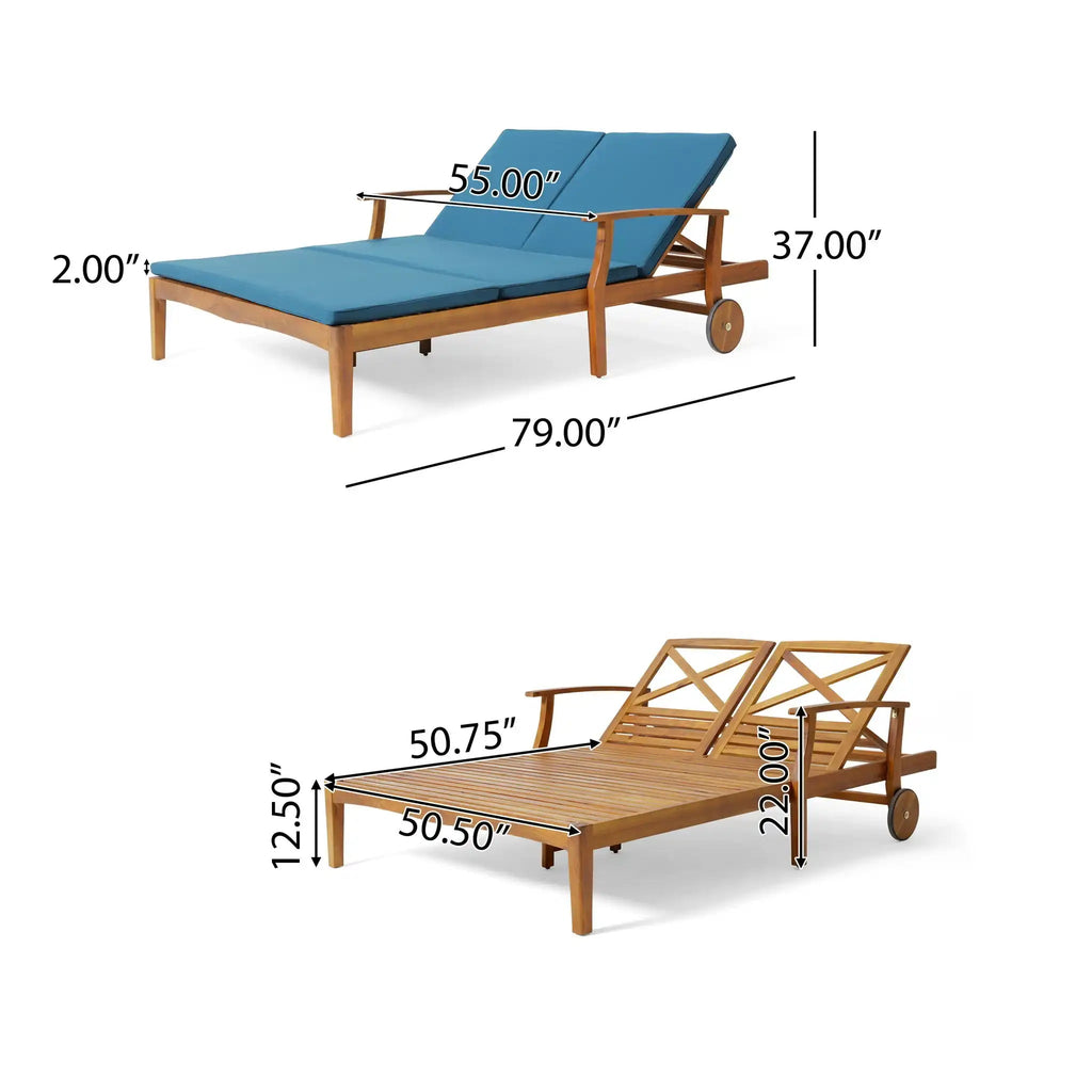 Etherealize Outdoor Adjustable Double Chaise Lounge With Water Resistant Cushions