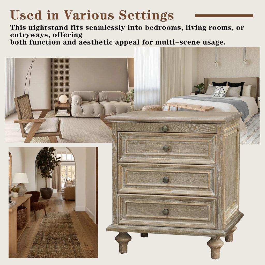 Farmhouse Nightstands with 4 Drawers and Pull-Out Shelf