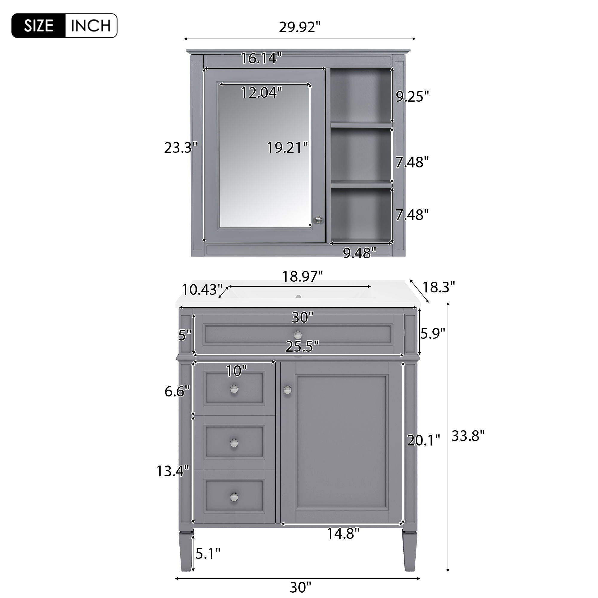 Bathroom Vanity With Medicine Cabinet and Storage