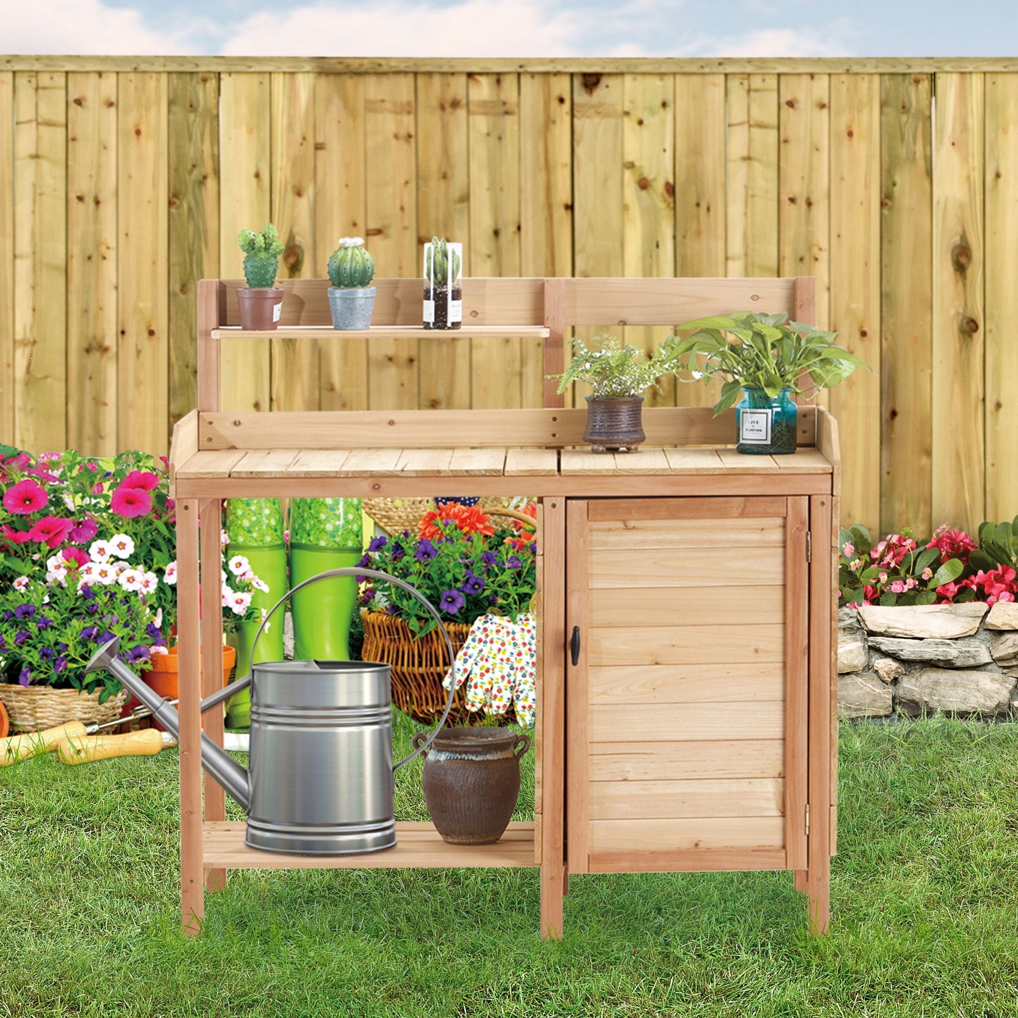 Outdoor Potting Bench Table With Sink, Garden Workstation