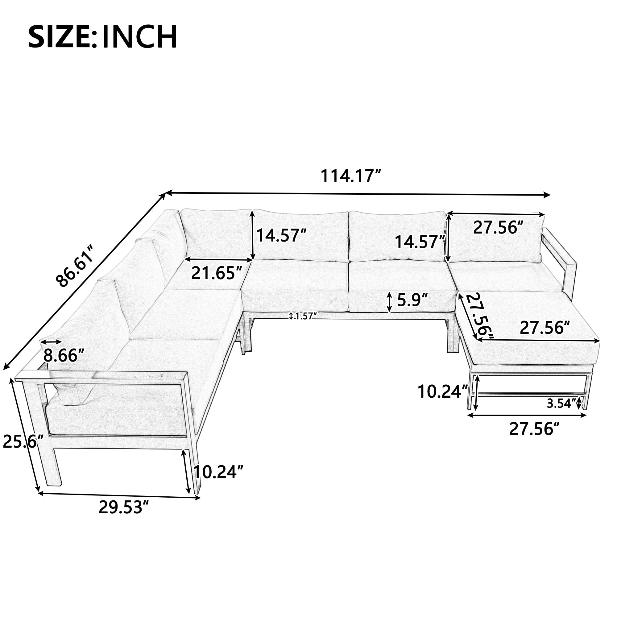 U_Style U-Shaped Outdoor Sectional Sofa Set