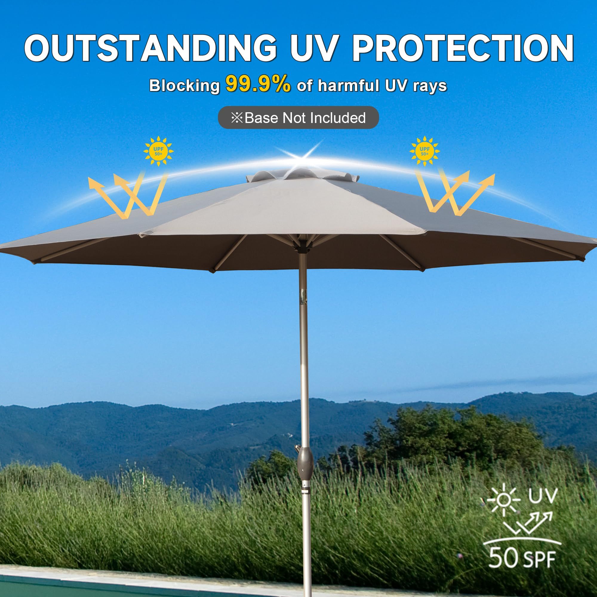9FT Patio Umbrella, Outdoor Table Umbrella with Push Button Tilt and Crank, UV Protection Waterproof Market Sun Umbrella