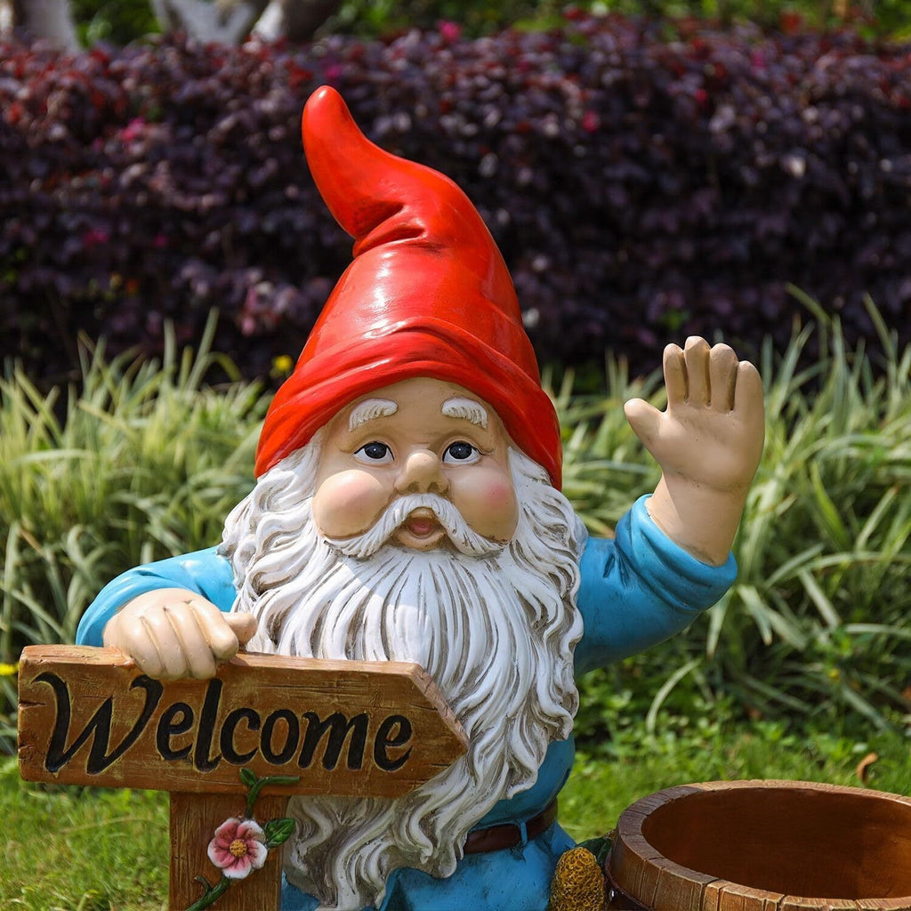 Outdoor Garden Sculpture Gnome Flower Pot Planter