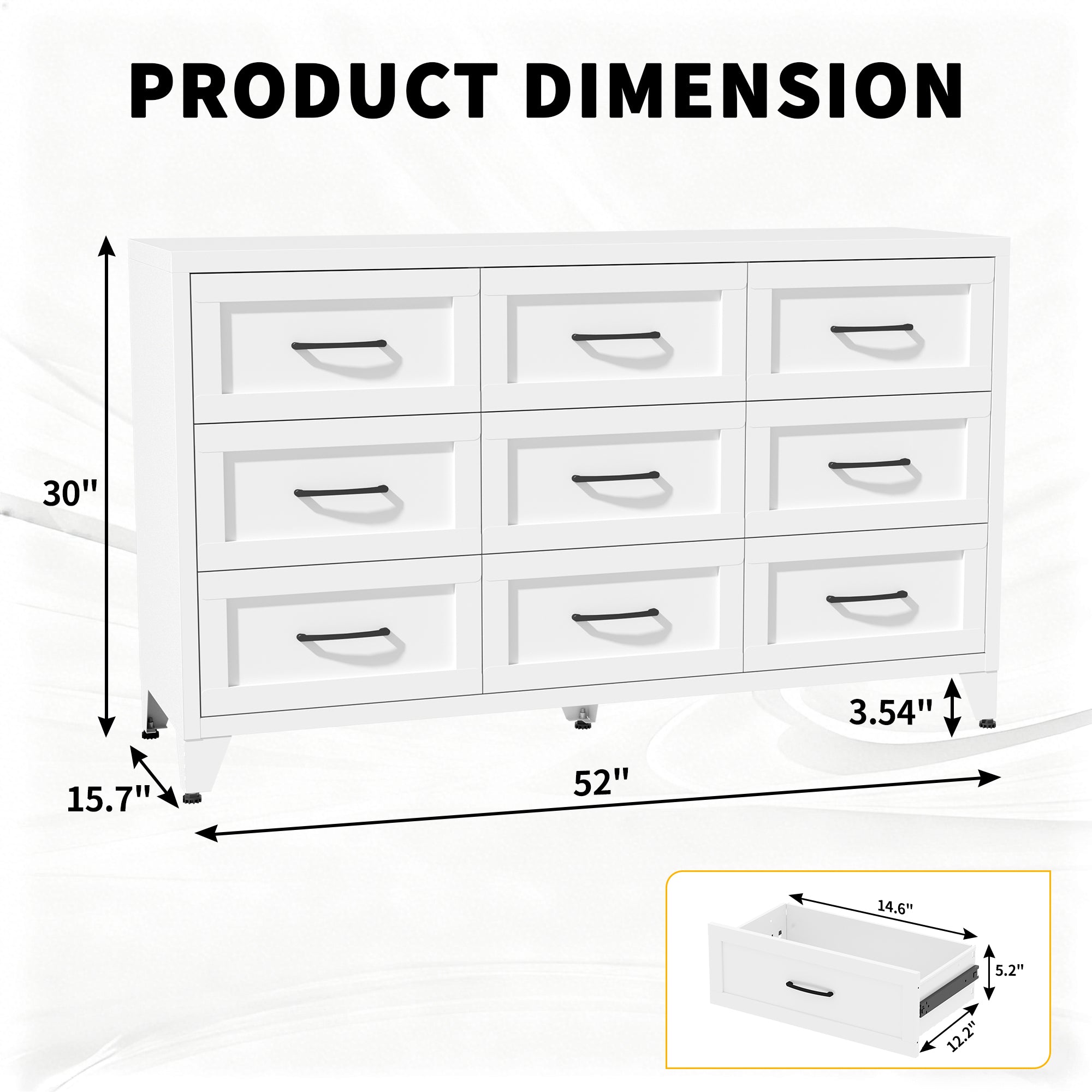 9 Drawer White Metal Dresser with Quiet-Glide Rails